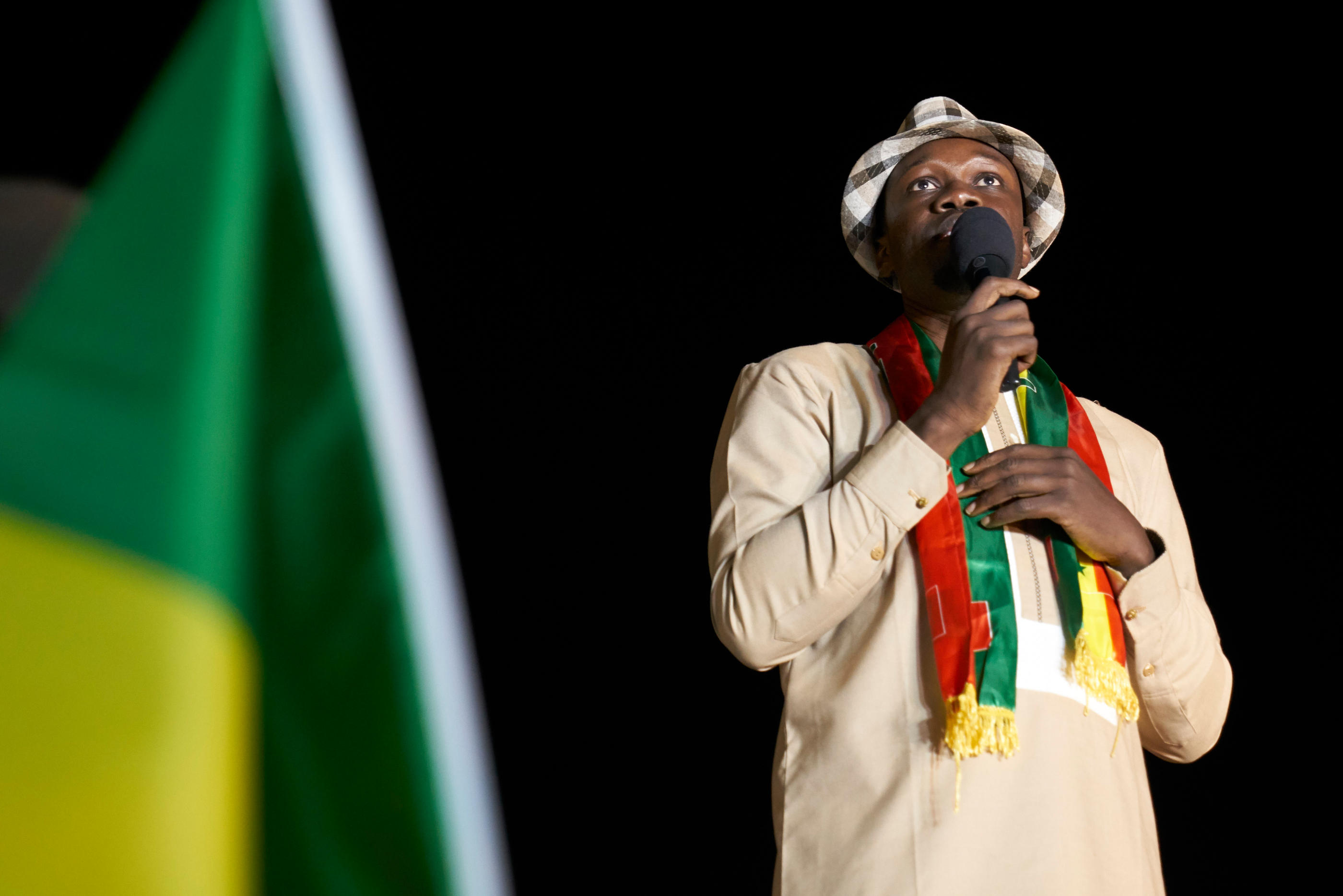L'opposant Ousmane Sonko lors d'un meeting à Thies, au Sénégal, ici en février 2019. AFP / Michèle Cattani