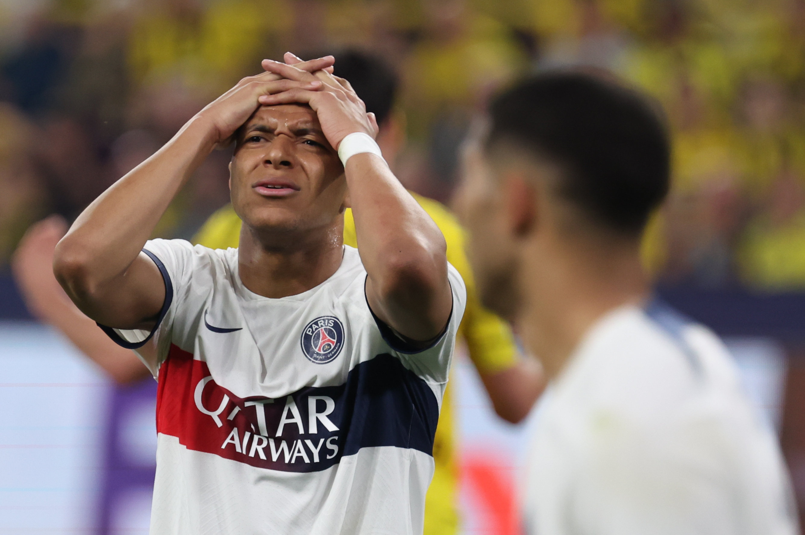 Kylian Mbappé, ici frustré contre le Borussia Dortmund, a frappé sur le poteau mardi soir. LP/Arnaud Journois