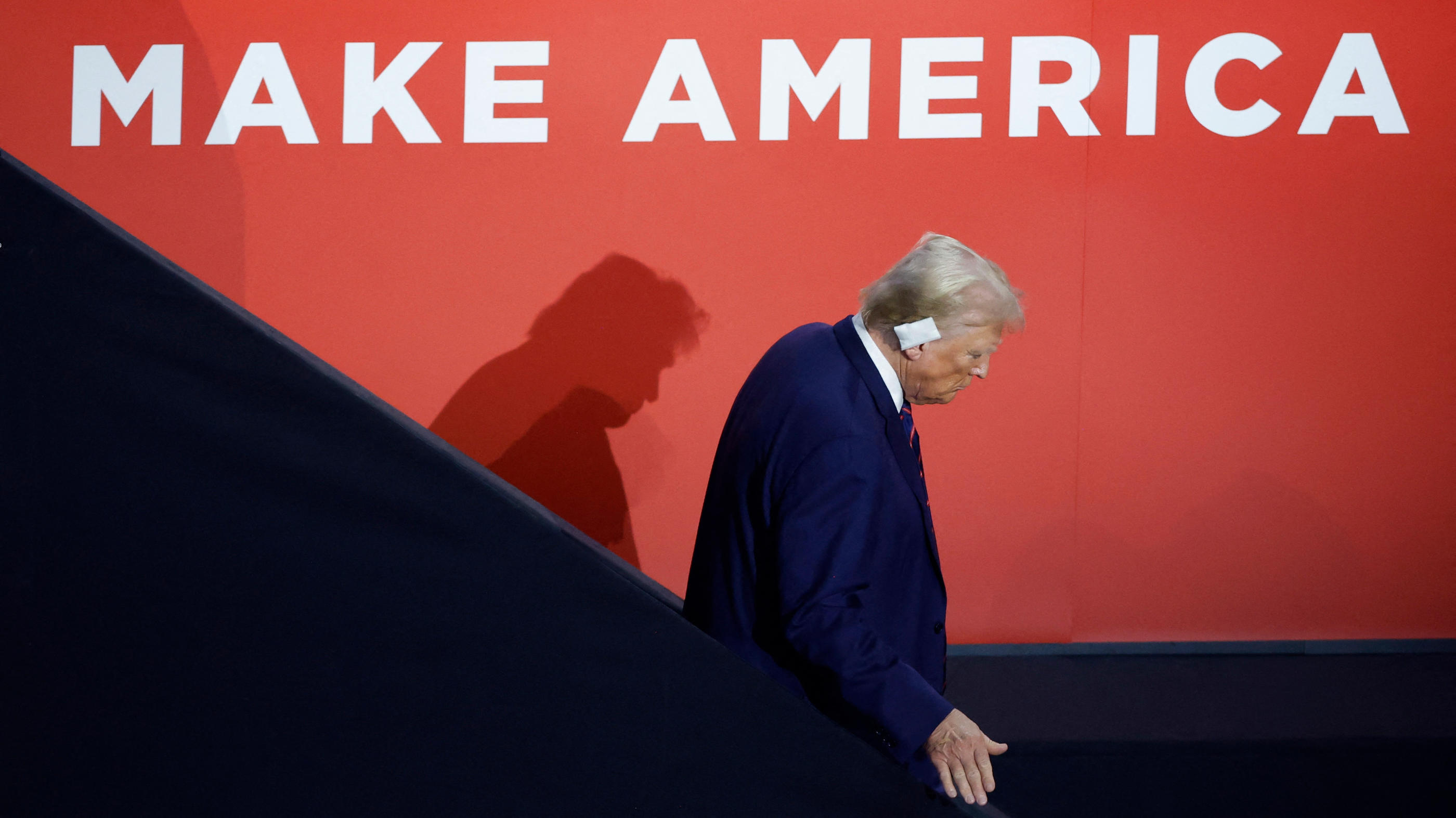 Donald Trump, mercredi, au 3e jour de la convention nationale républicaine réunie à Milwaukee, dans le Wisconsin, pour l'investir comme candidat du parti à la Maison-Blanche. REUTERS/Marco Bello