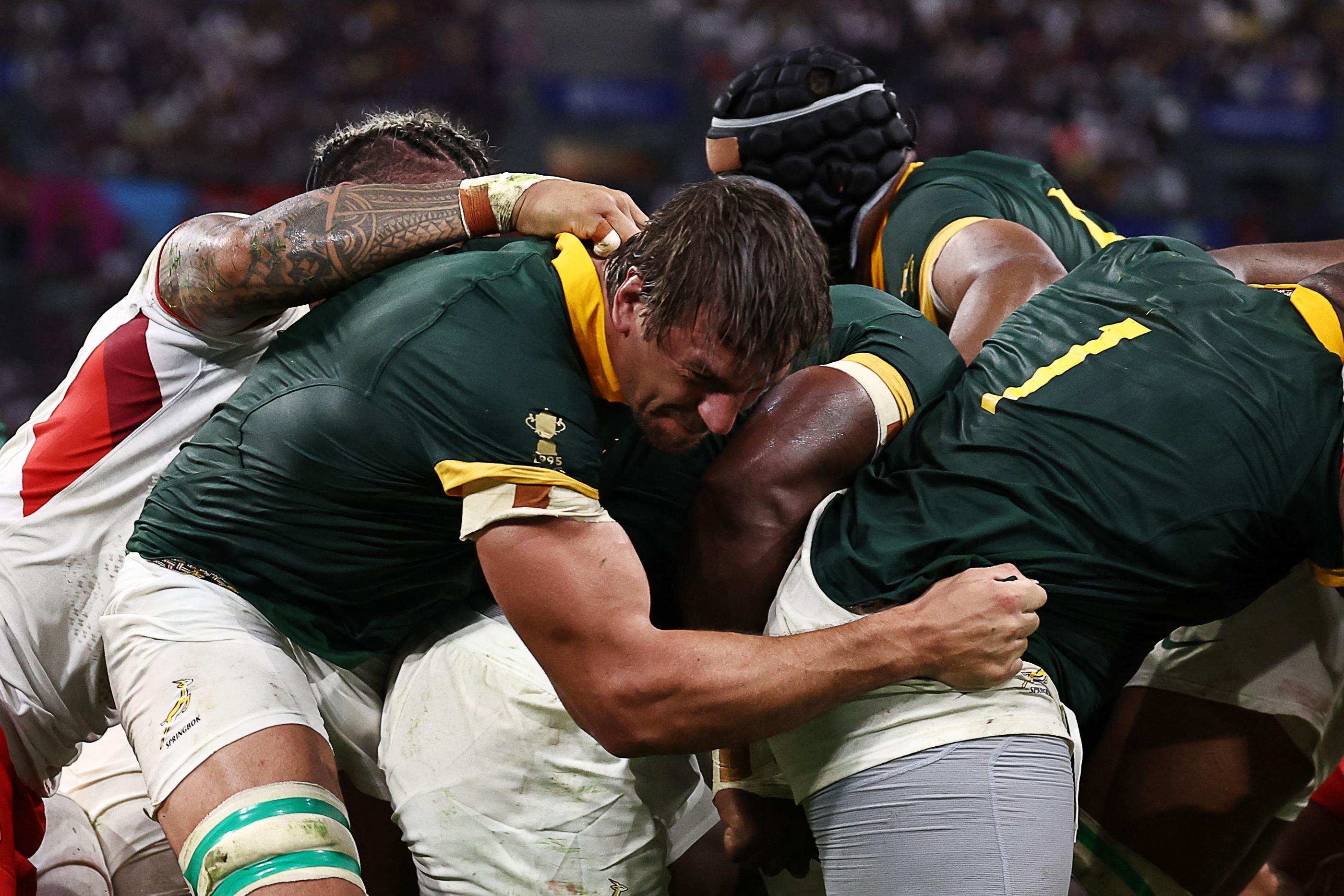 Les Springboks savent qu'un grand défi se présente à eux eux en quart de finale face aux Bleus, mais ils sont prêts à le relever. (Photo by Anne-Christine POUJOULAT / AFP)