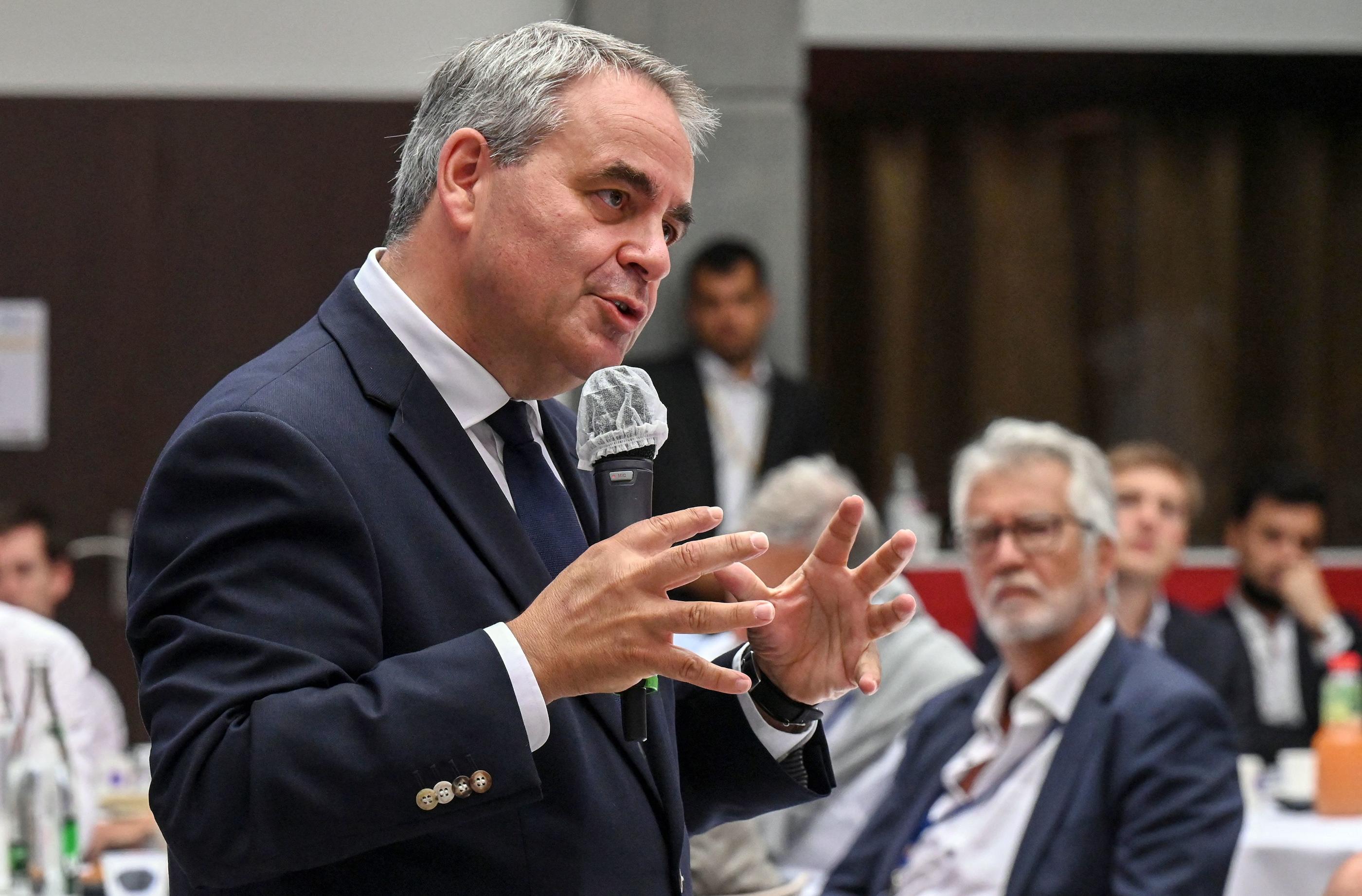 «Je n’imagine pas un instant remporter l’élection présidentielle sans l’aide de ma famille politique», a affirmé Xavier Bertrand, lors des journées parlementaires des Républicains, organisées à Nîmes (Gard), AFP/Pascal Guyot