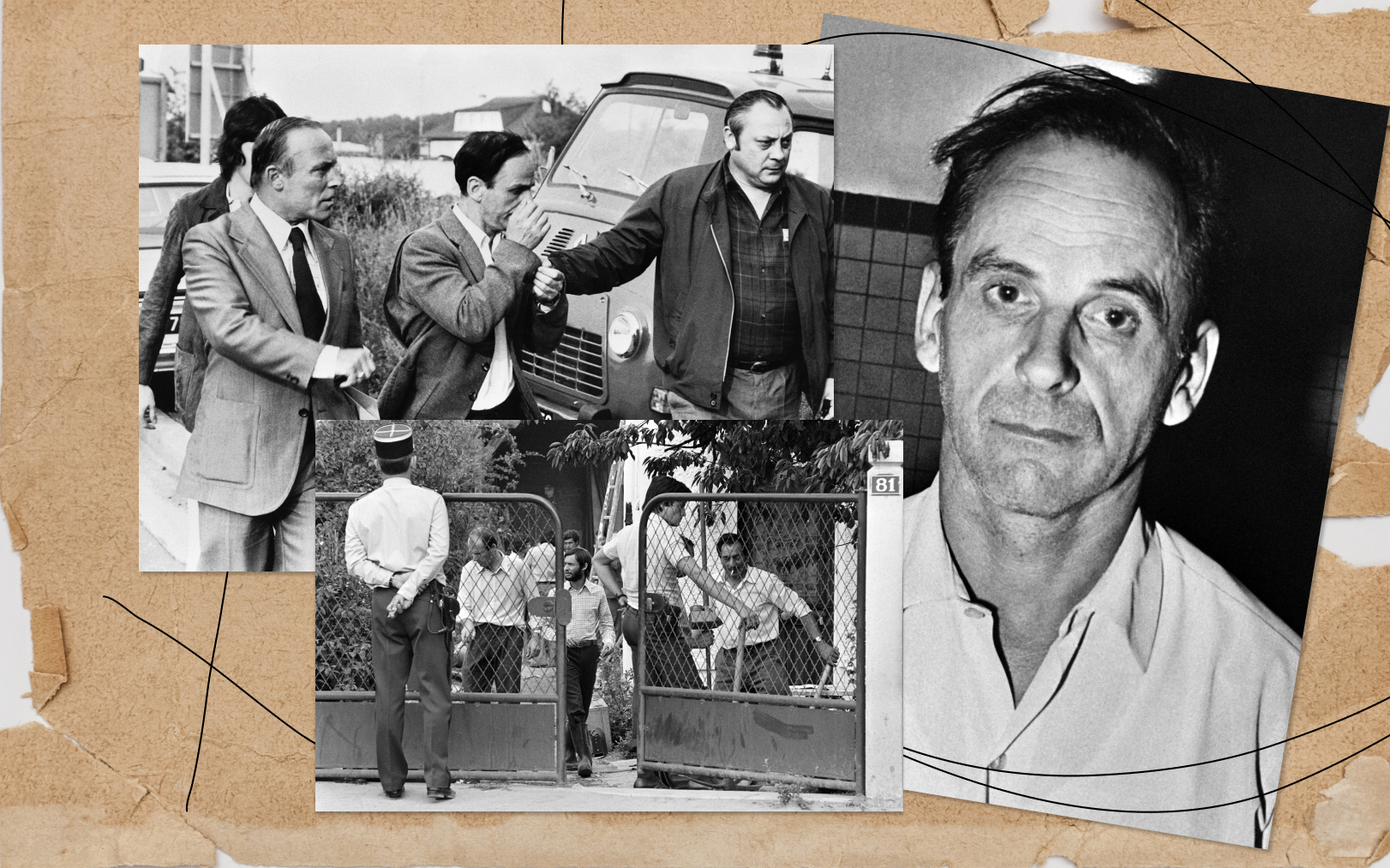 Le tueur en série Bernard Pesquet, surnommé le « Landru du Val-d'Oise », le 1er août 1976. / Des enquêteurs mènent des recherches au domicile de Bernard Pesquet, à Pierrelaye,  le 11 août 2016. Montage LP/AFP
