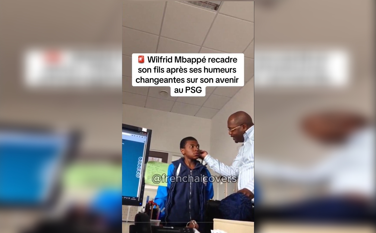 La dernière fausse vidéo devenue virale montre la star du PSG Kylian Mbappé, adolescent, soi-disant sermonné par son père. Elle a été entièrement générée par des outils d’intelligence artificielle. DR