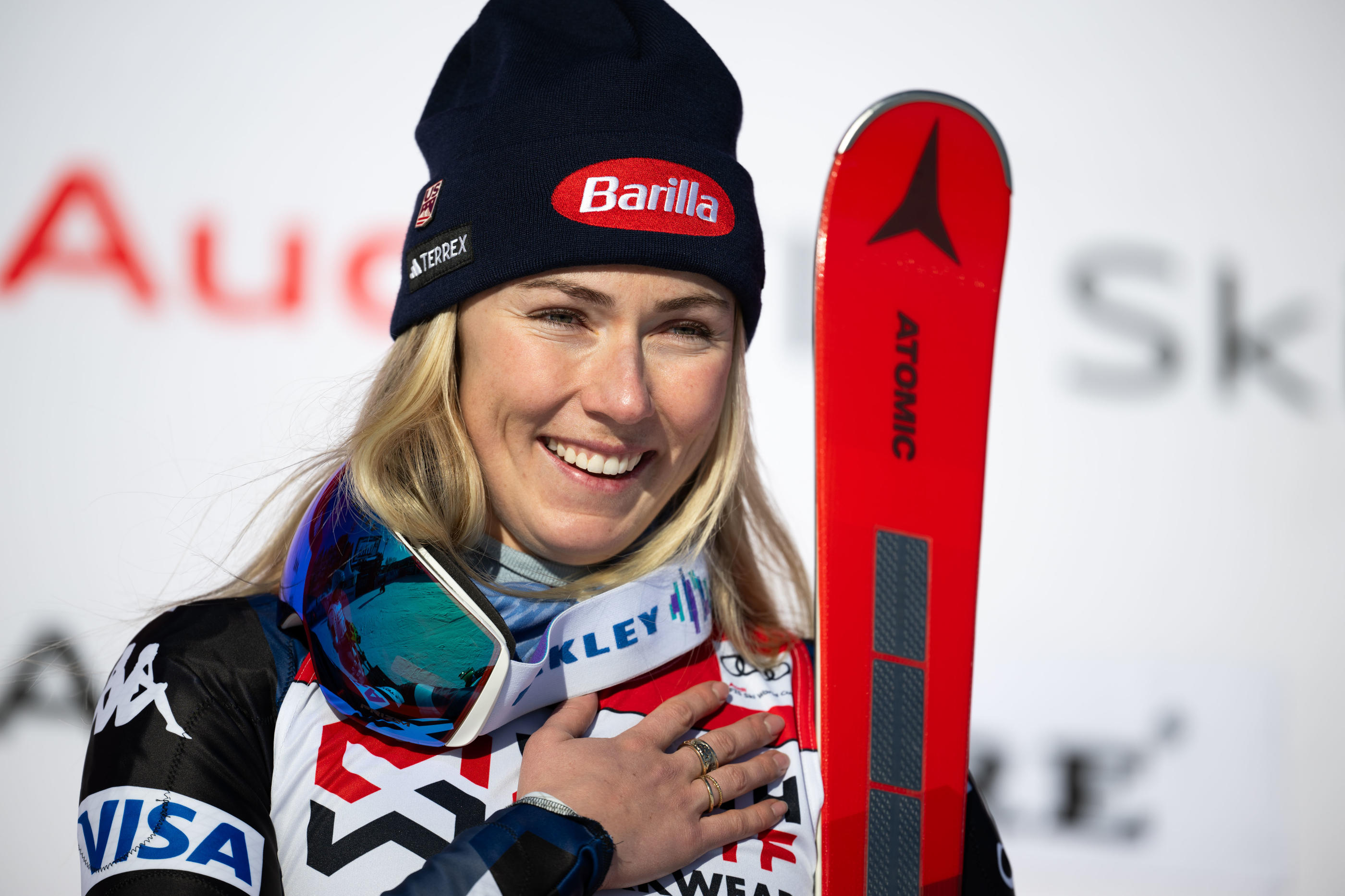 L'Américaine Mikaela Shiffrin, 28 ans, s'est imposée dans le slalom de Are ce dimanche et s'assure le globe de cristal de la spécialité, le 8e de sa carrière. Icon sport/Maxim Thore