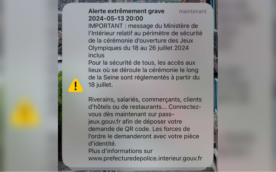 Le système FR-Alert a été utilisé lundi soir à Paris, pour indiquer aux Parisiens l'ouverture de la plateforme pour demander le "Pass Jeux" pour pouvoir circuler à Paris. DR