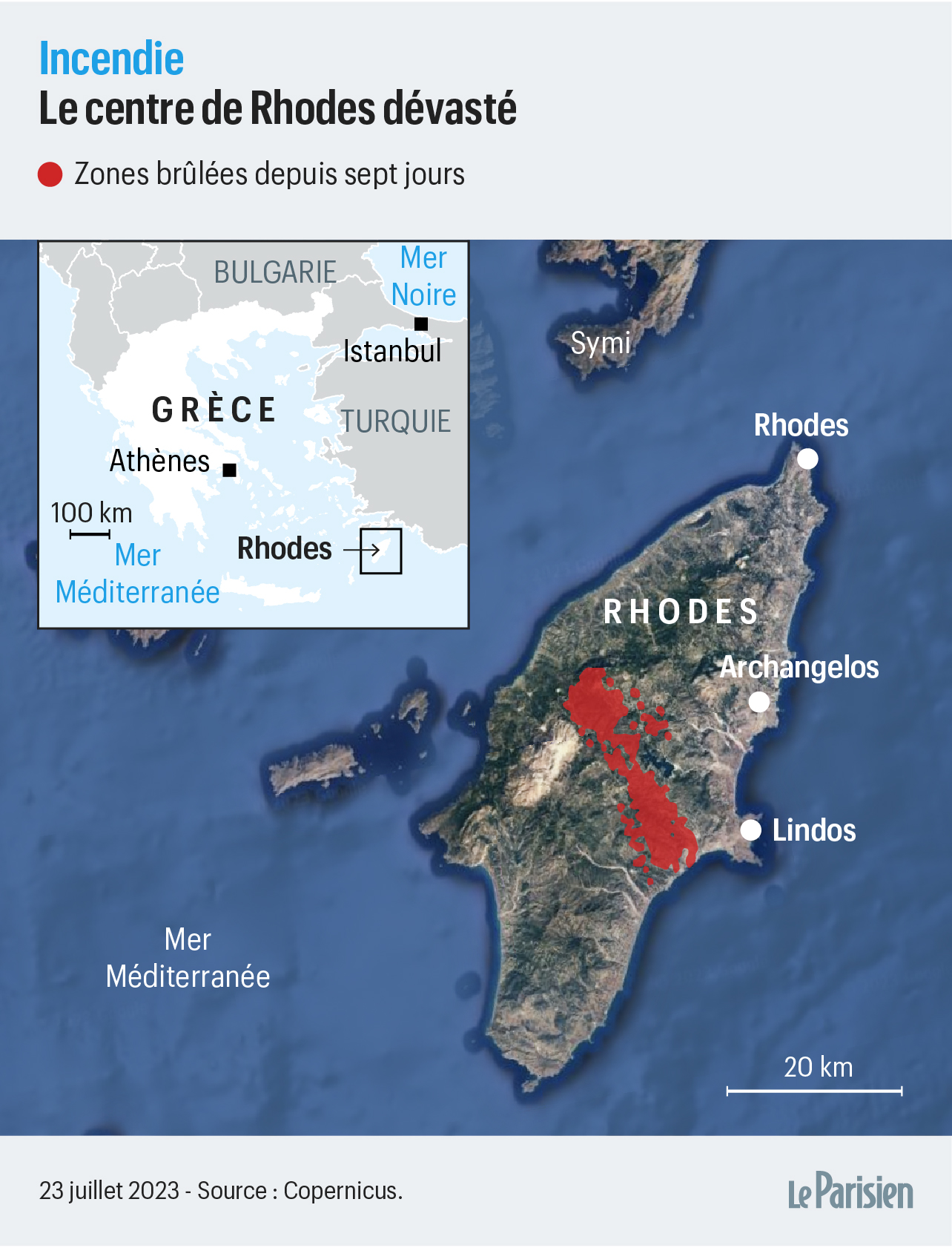 Incendies, canicule… Rhodes, lîle touristique au cœur de la fournaise  grecque - Le Parisien