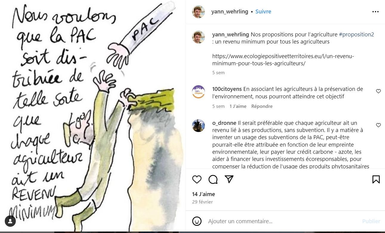Yann Wehrling fait campagne sur les réseaux sociaux, en textes mais aussi en dessins, comme l'illustre ce post sur son compte Instagram. Capture d'écran