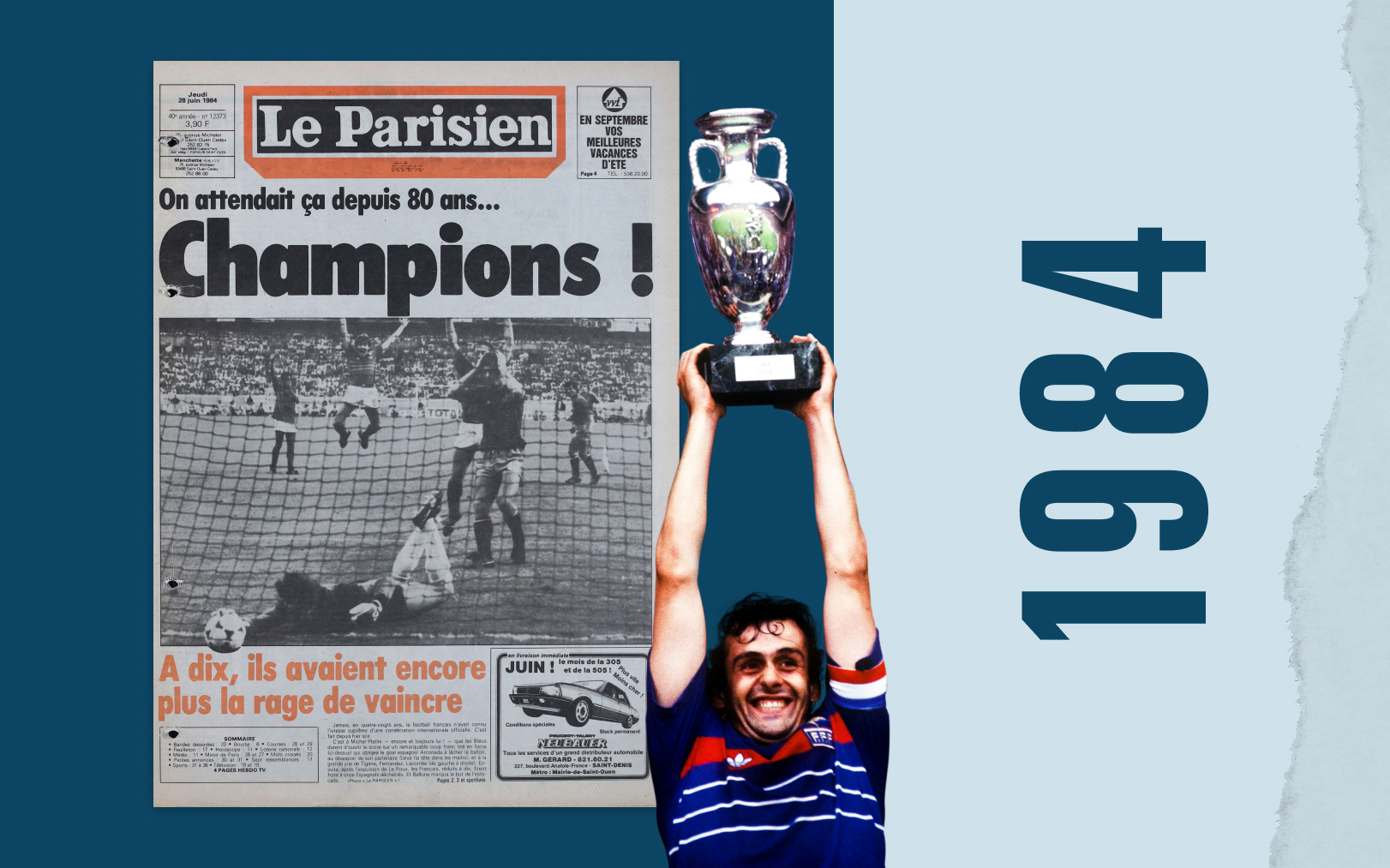 Michel Platini a marqué neuf buts en cinq matchs au cours de l'Euro 1984 de football, que les Bleus ont remporté. Le Parisien-DA