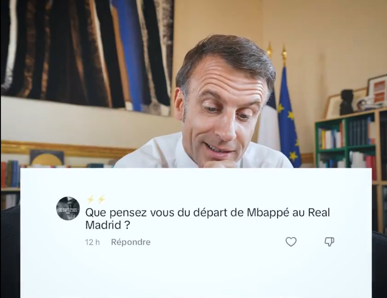 Emmanuel Macron s'est de nouveau exprimé sur le cas de Kylian Mbappé et de sa présence aux JO. (Capture d'écran Twitter)
