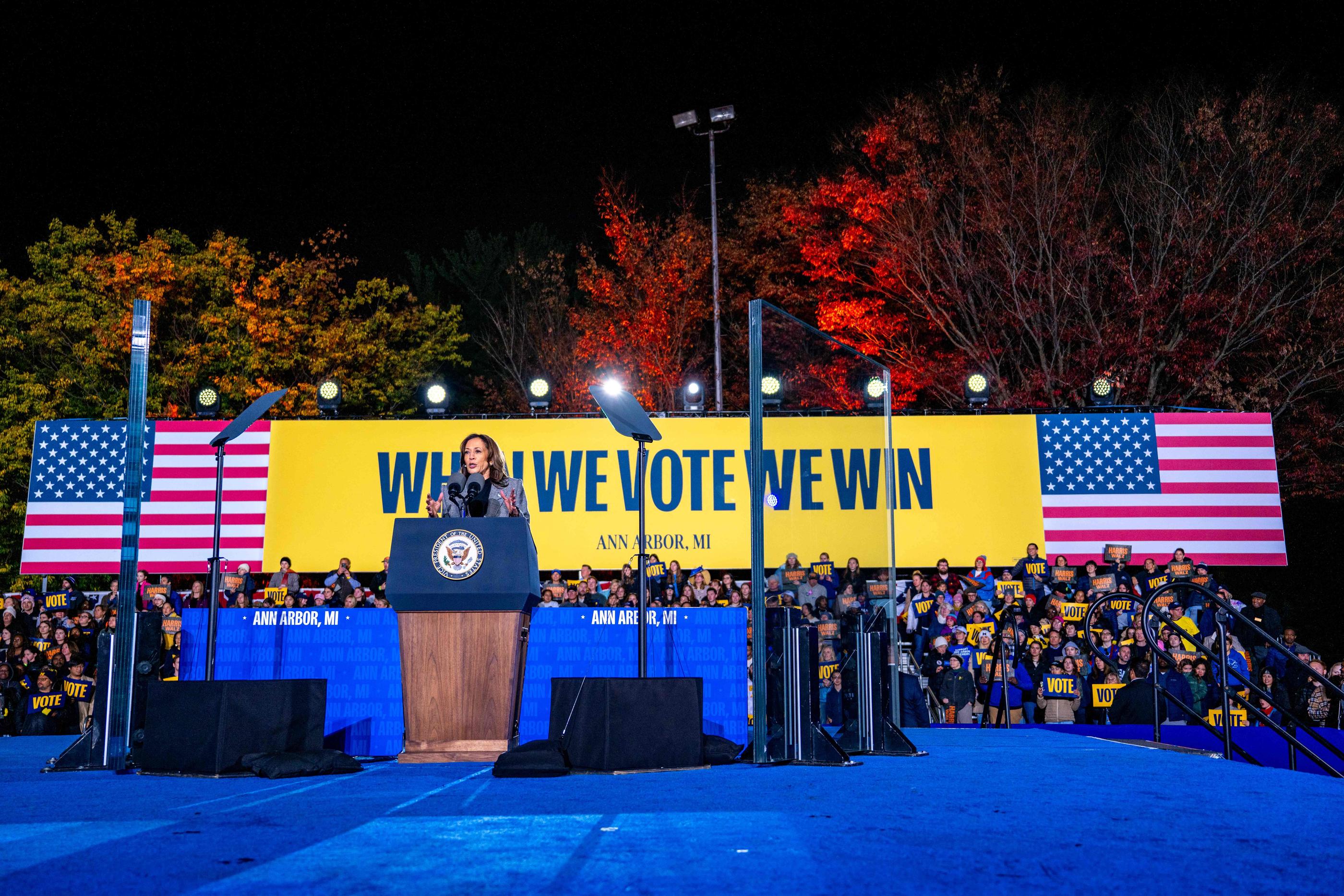 Une semaine avant l'élection, Kamala Harris a organisé un meeting de campagne dans le Michigan, l'un des "Swing States" du scrutin. Brandon Bell/Getty Images/AFP