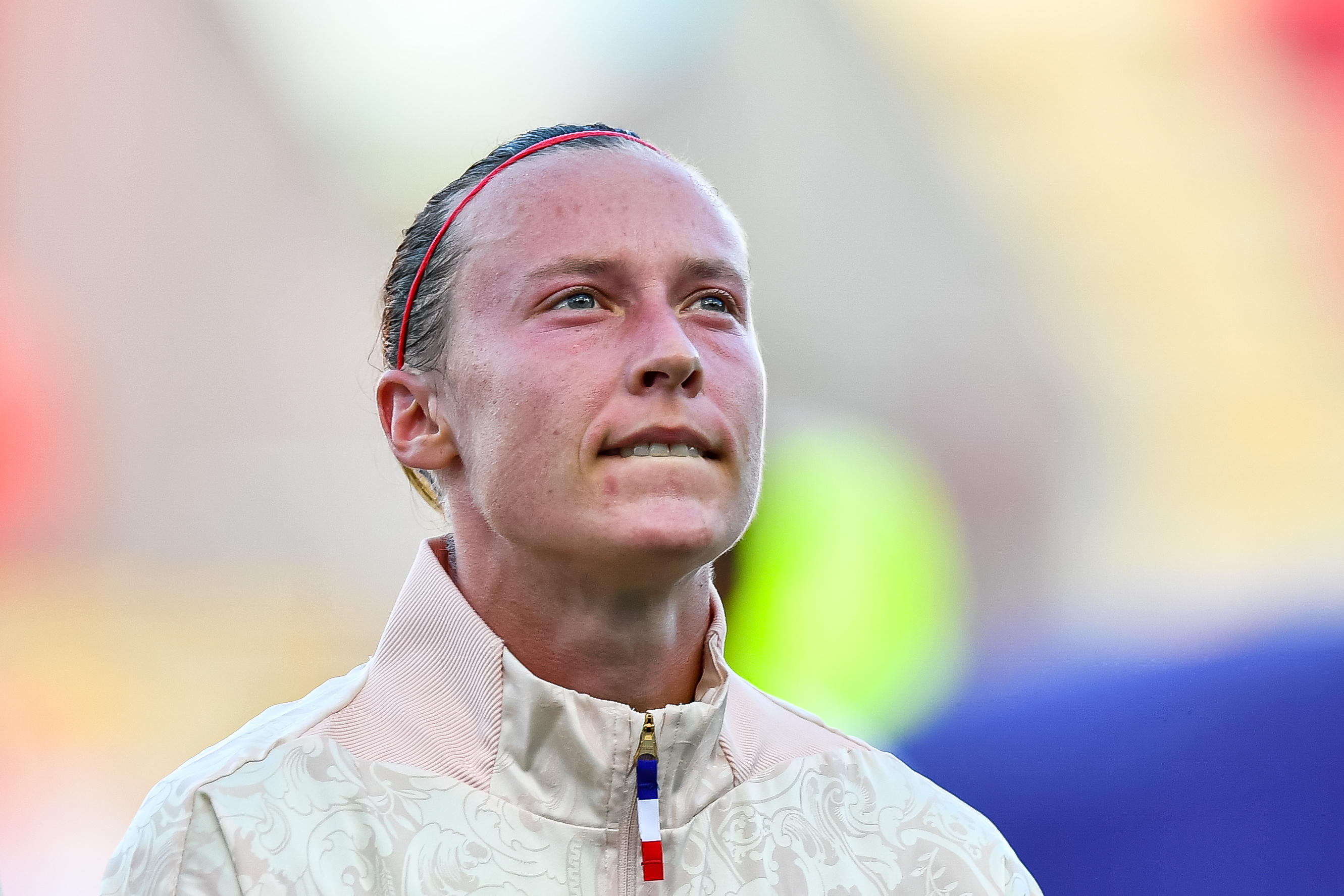 Pauline Peyraud-Magnin, gardienne de l'équipe de France, a réalisé deux bonnes prestations lors des deux premiers matchs malgré le deuil qui la touche. Photo Icon Sport