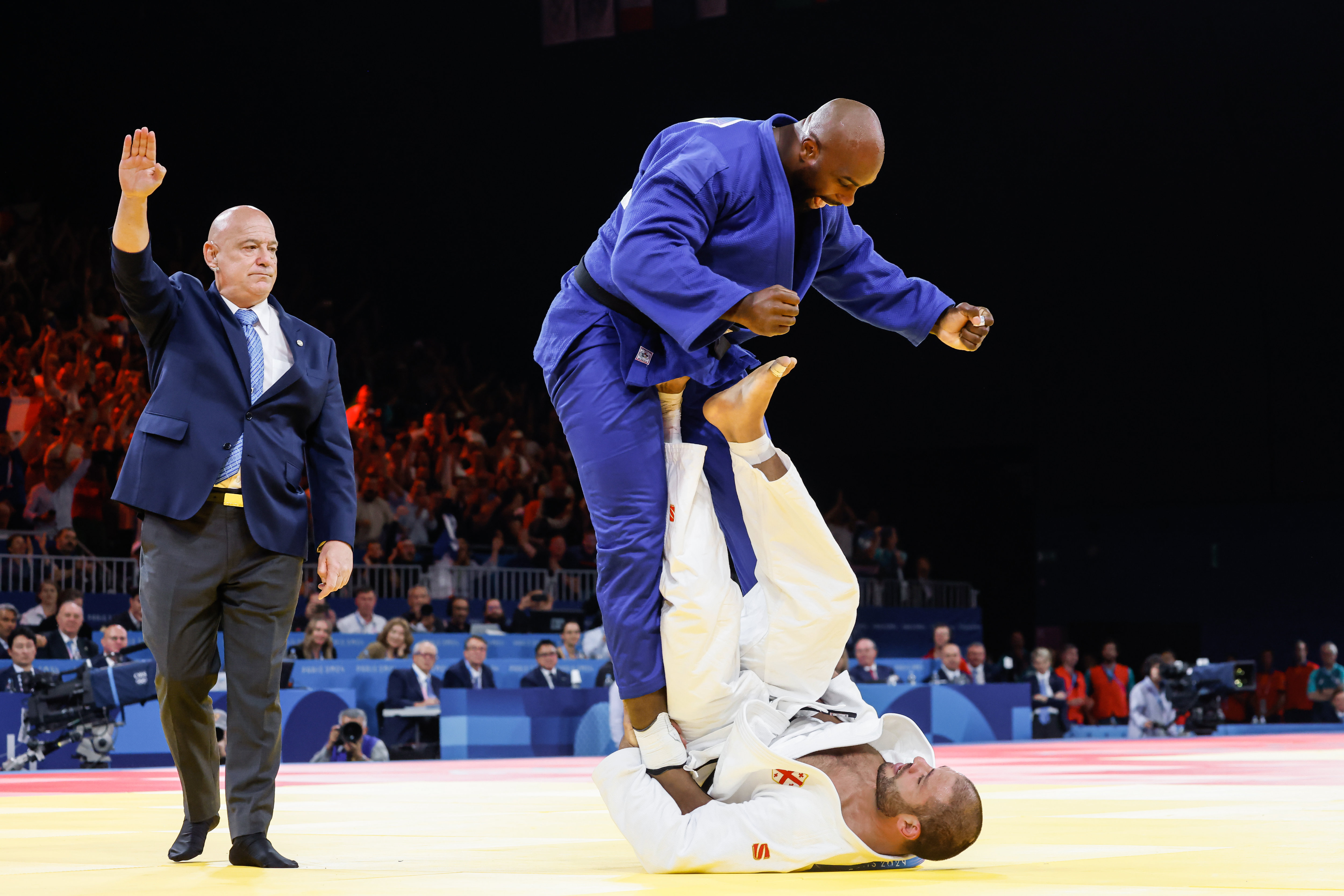 Guram Tushishvili n'a pas goûté sa défaite en quarts de finale contre Teddy Riner.  LP/ Olivier Corsan