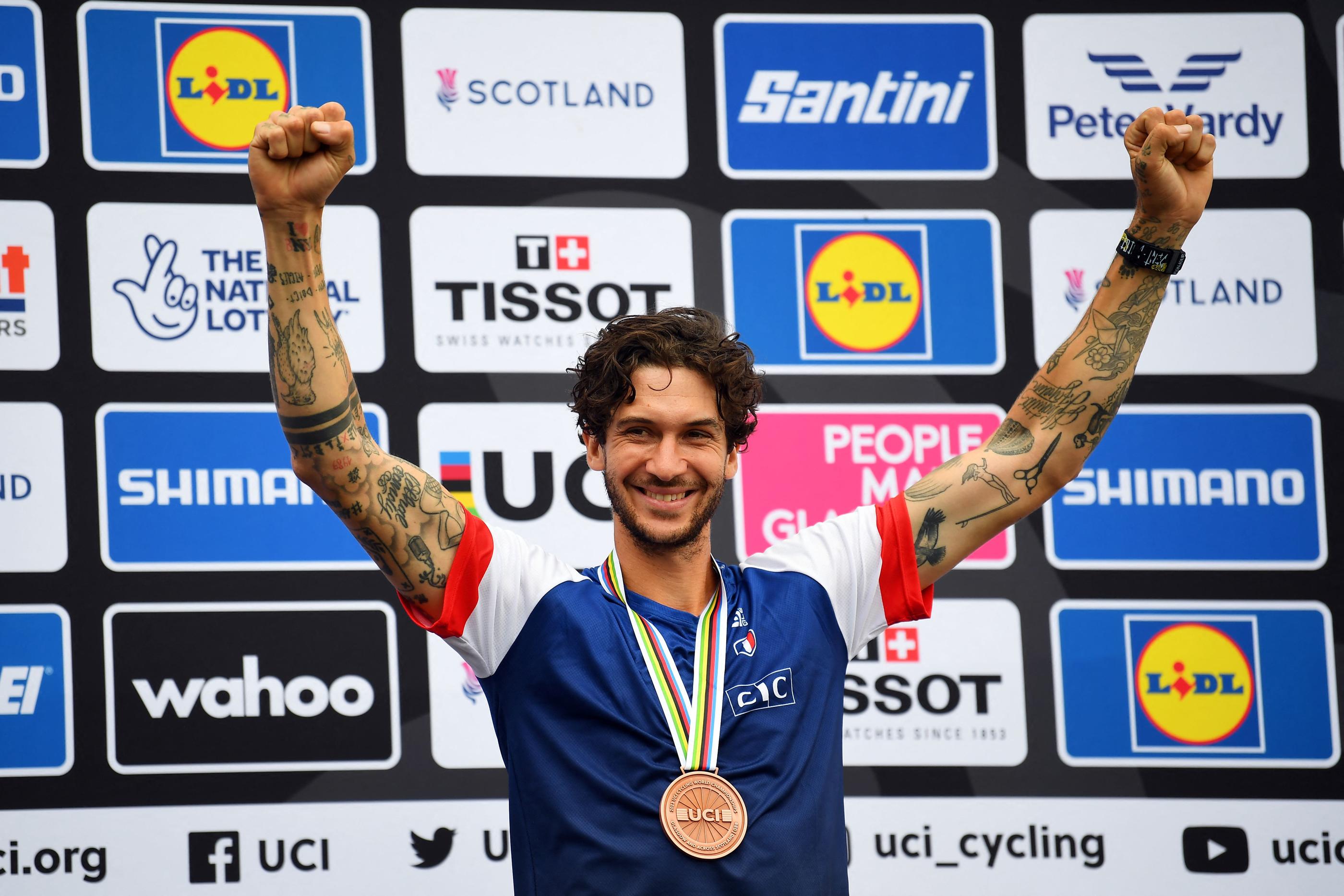 Matthias Dandois a décroché la médaille de bronze aux championnats du monde de cyclisme à Glasgow, sur l'épreuve du "flat" en BMX. AFP