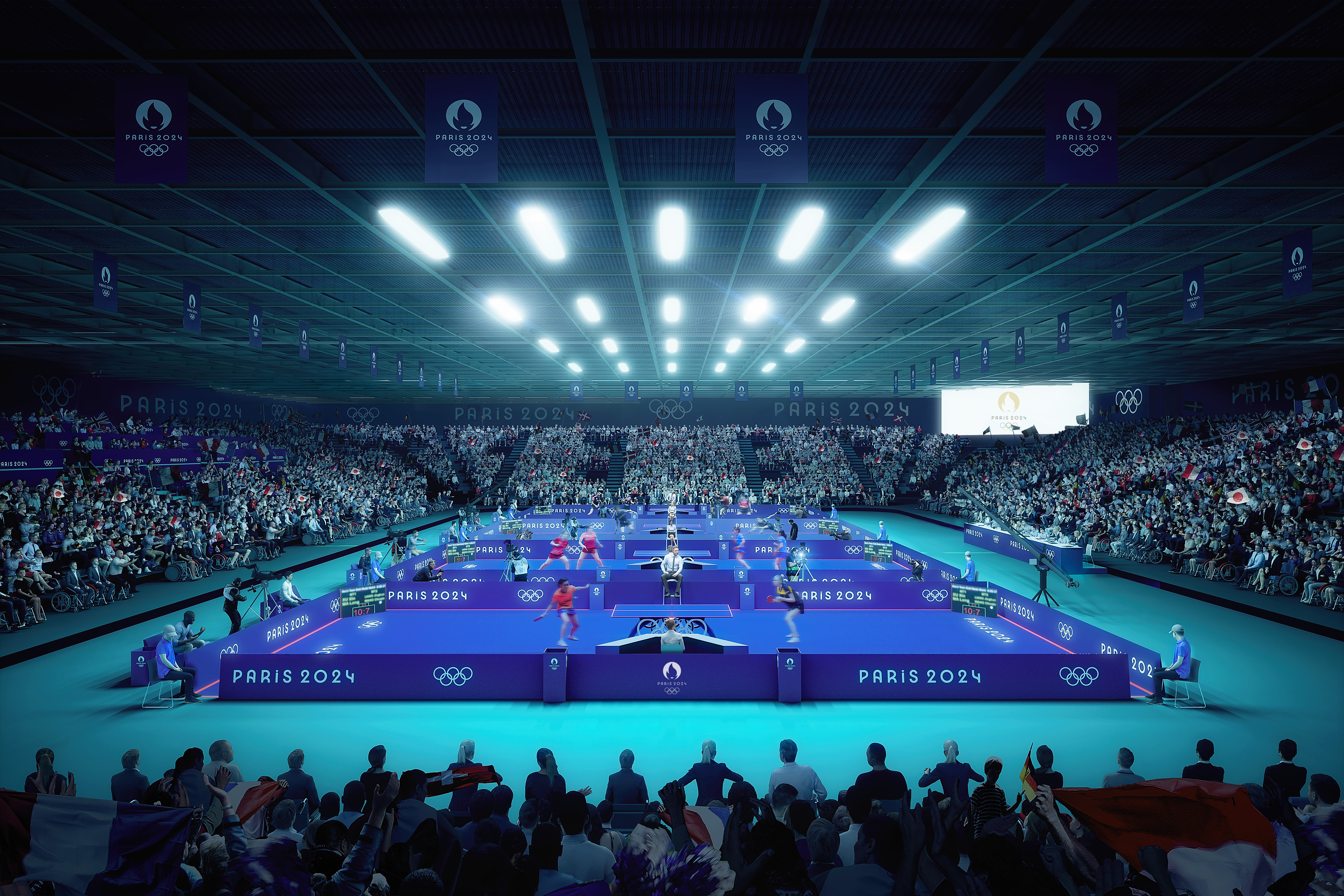 Les détenteurs de places, comme ici à l'Arena Paris Sud dans le XVe arrondissement de Paris pour le tennis de table, pourront à partir du 15 mai avoir accès à une application pour obtenir, stocker et revendre leurs billets. Paris 2024