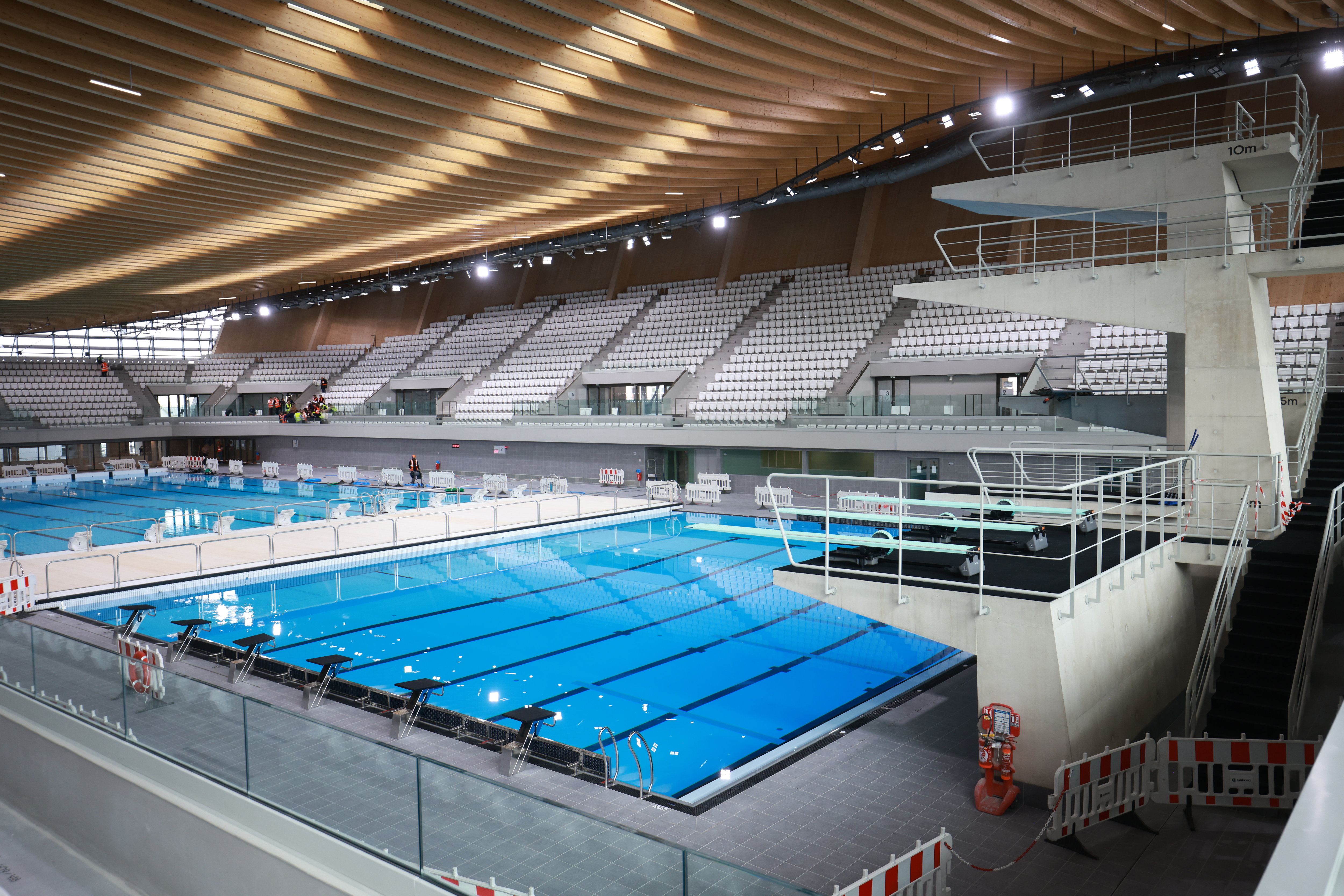 Saint-Denis, le 28 mars 2024. Le centre aquatique olympique sera inauguré ce jeudi matin par Emmanuel Macron. LP/Olivier Arandel