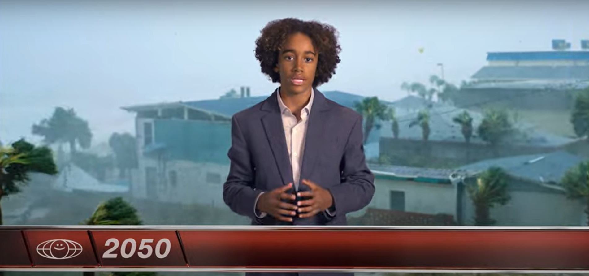 « Du nord au sud et du sud au nord, côté climat rien ne va ! » lance Noam, 11 ans, star d’un jour de ces bulletins météo du futur conçus par le Programme de l’ONU. YOUTUBE/ONUI