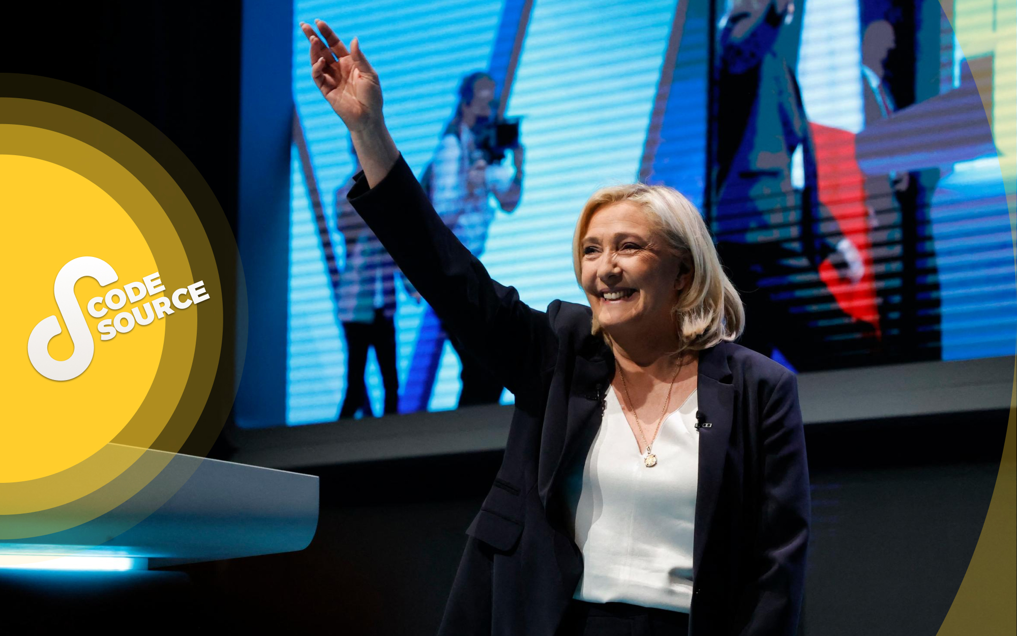 Marine Le Pen, la candidate du Rassemblement National, au meeting de Reims, le 5 février 2022. Rit Heize/XINHUA/MAXPPP.