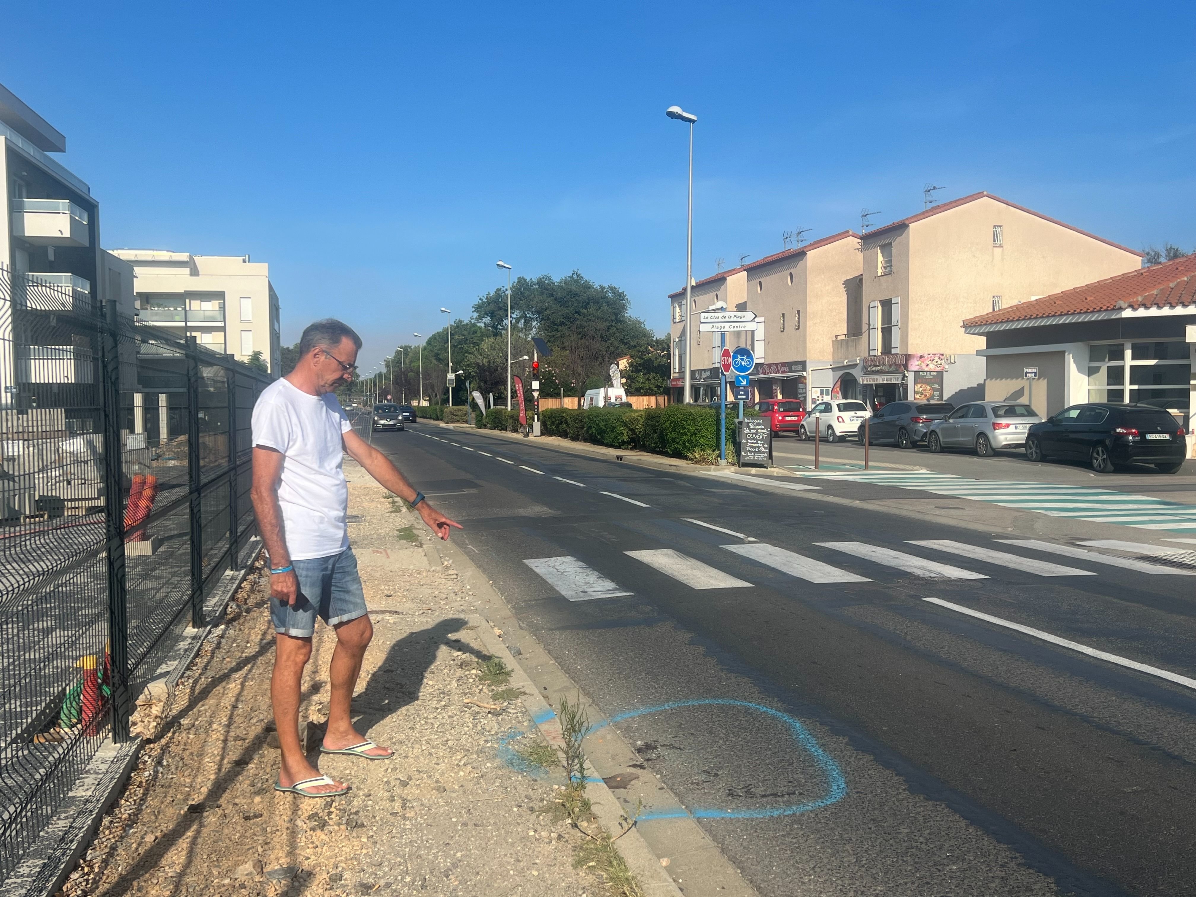 Un des riverains ayant donné l'alerte et porté les premiers secours désigne l'endroit précis où on a retrouvé Camille très grièvement blessée, victime du même chauffard qui a percuté son compagnon quelques dizaines de mètres avant. LP/Christian Goutorbe