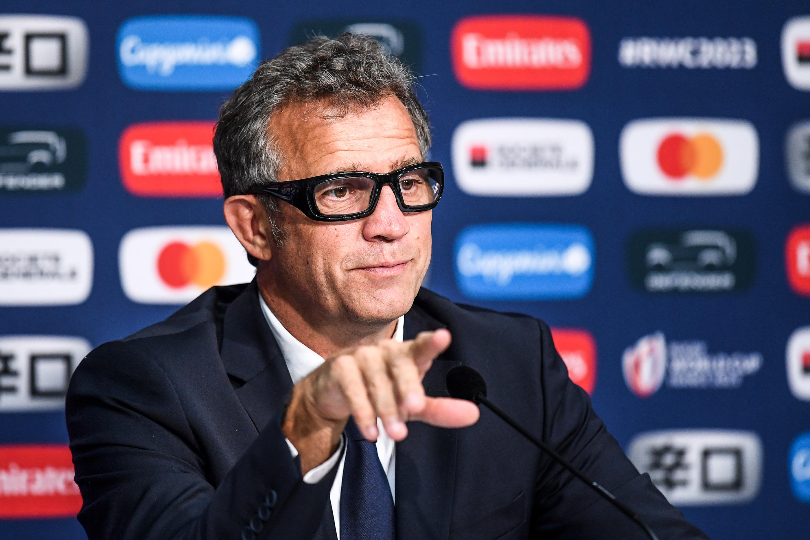 Fabien Galthié en conférence de presse à Lille (Nord), à l'issue du match France-Uruguay, le 15 septembre. Icon Sport