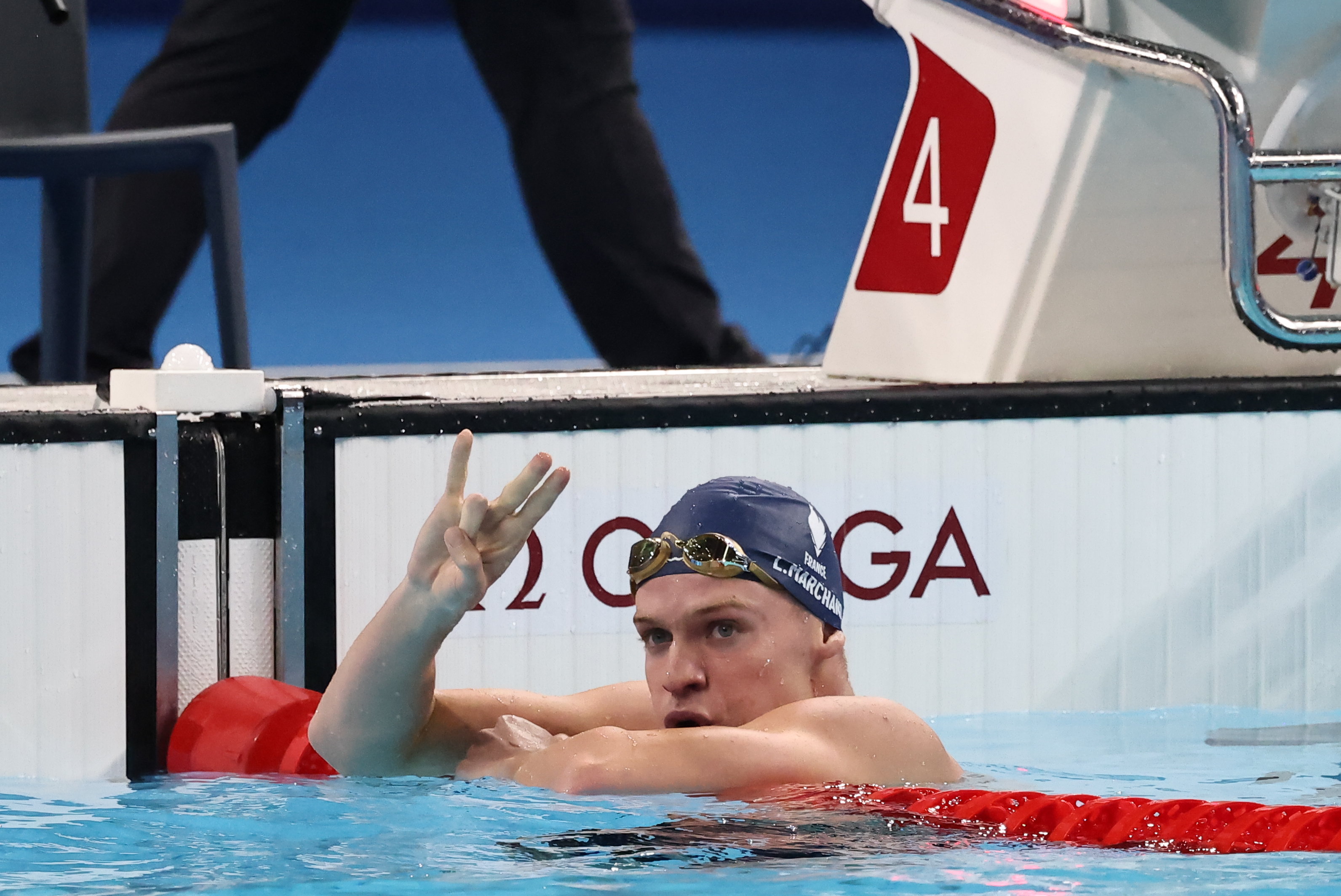 Léon Marchand compte quatre médailles d'or dans ces Jeux olympiques (LP/Fred Dugit).