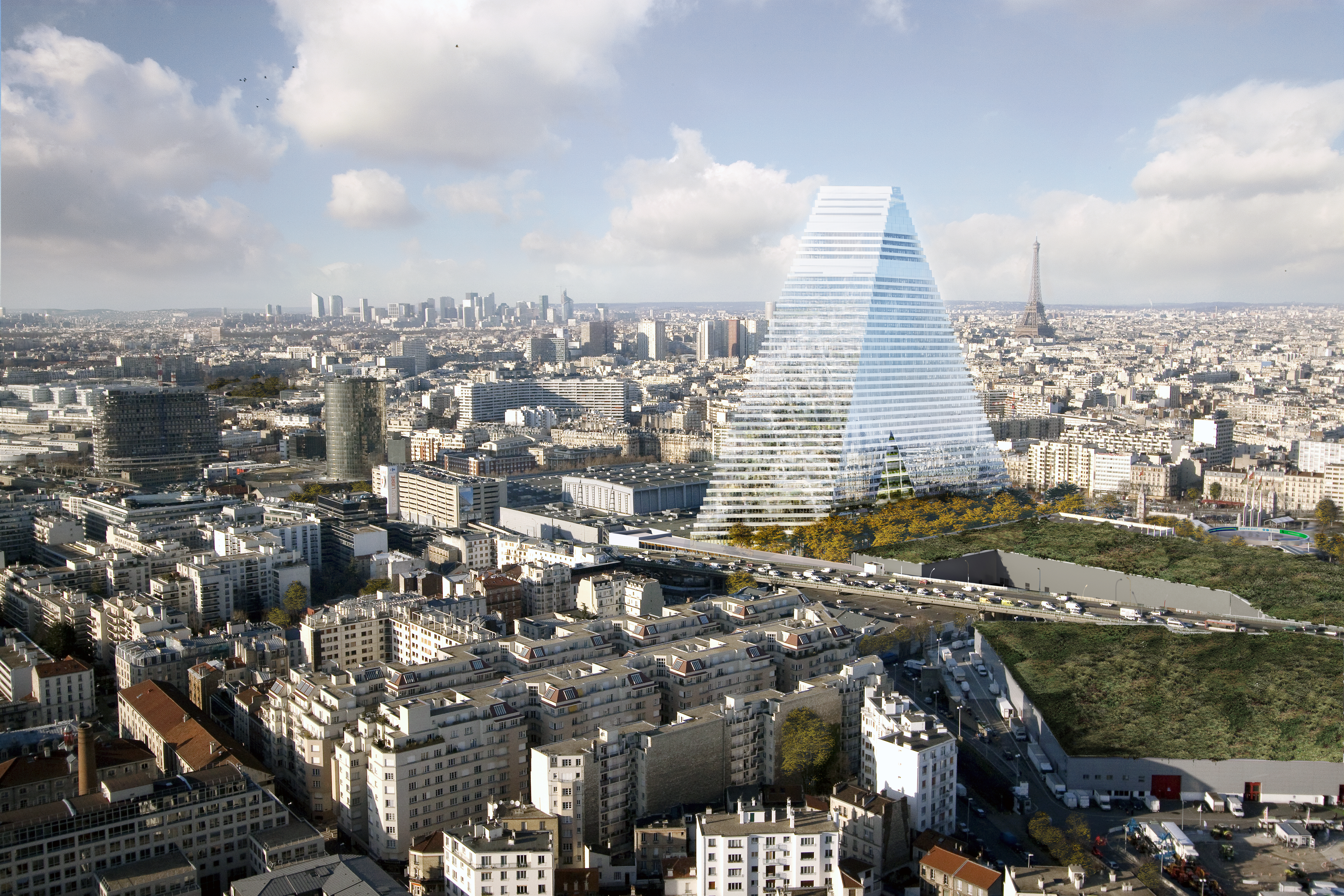 Sous la houlette du promoteur Unibail, la tour Triangle, haute de 180 m, doit voir le jour en 2026 porte de Versailles à Paris (XVe). /Herzog & de Meuron