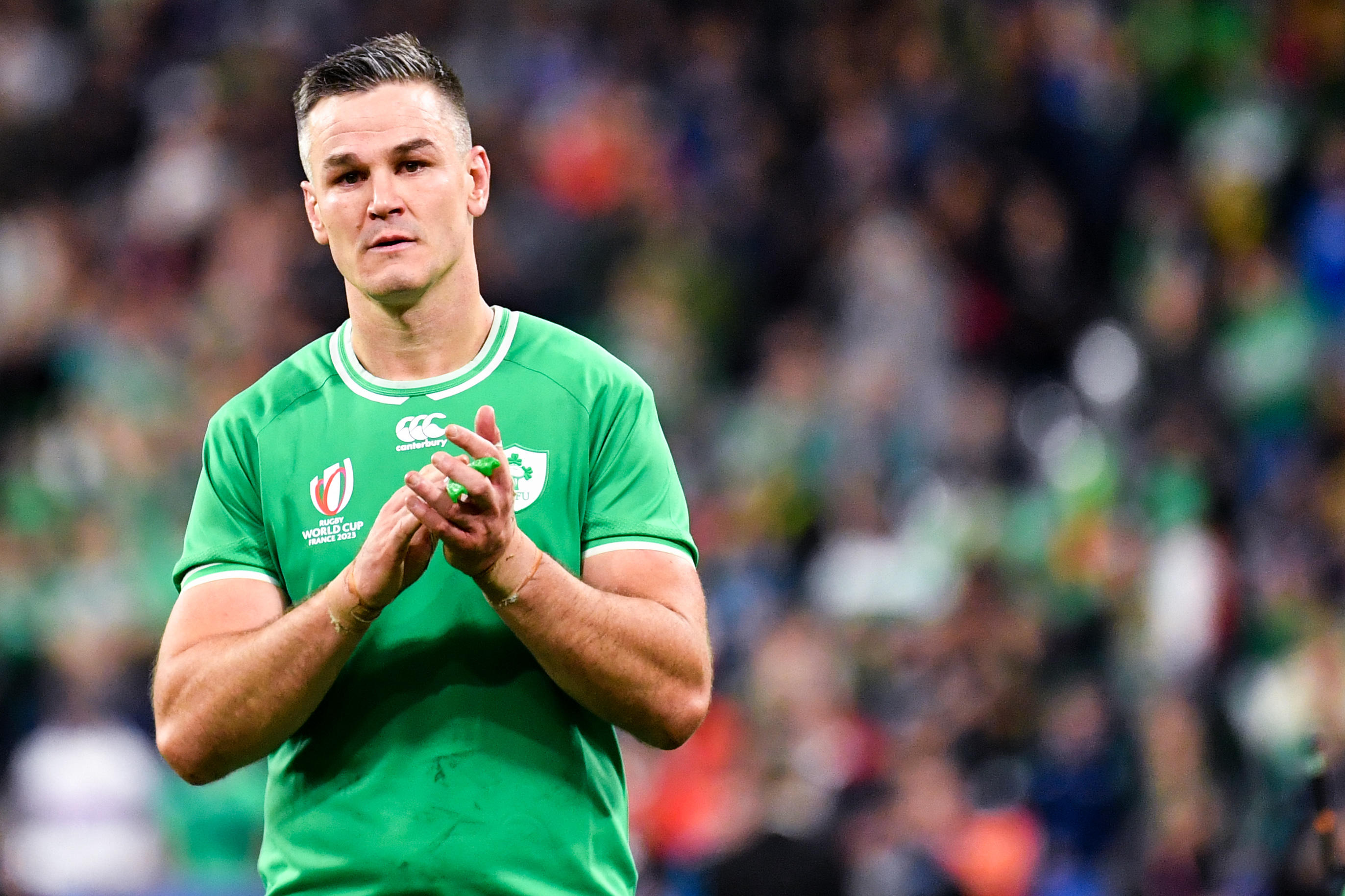 Jonathan Sexton a fait ses adieux à l'équipe d'Irlande sur cette défaite en quart de finale contre la Nouvelle-Zélande (28-24), samedi au Stade de France. (Photo by Sandra Ruhaut/Icon Sport)