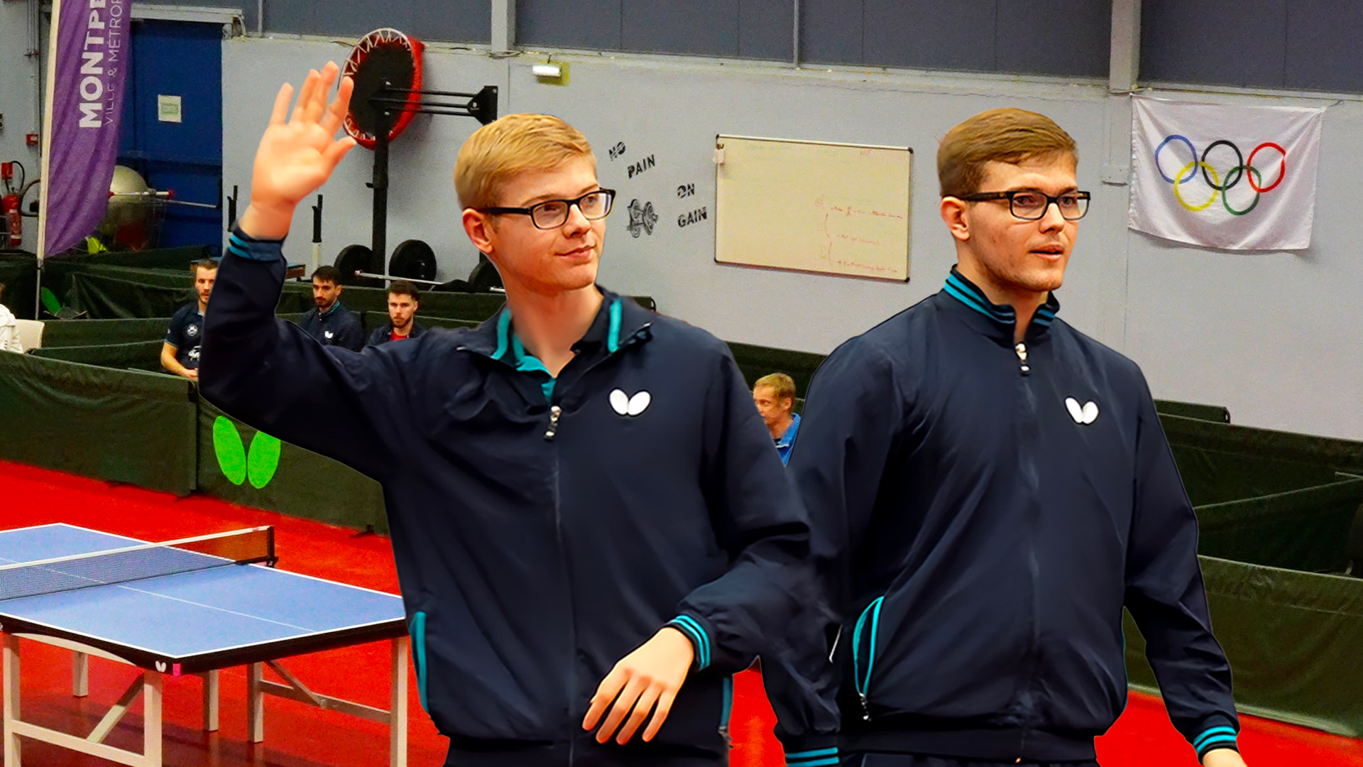 Alexis et Félix Lebrun dans leur salle Alain-Achille à Montpellier où ils ont commencé le ping-pong