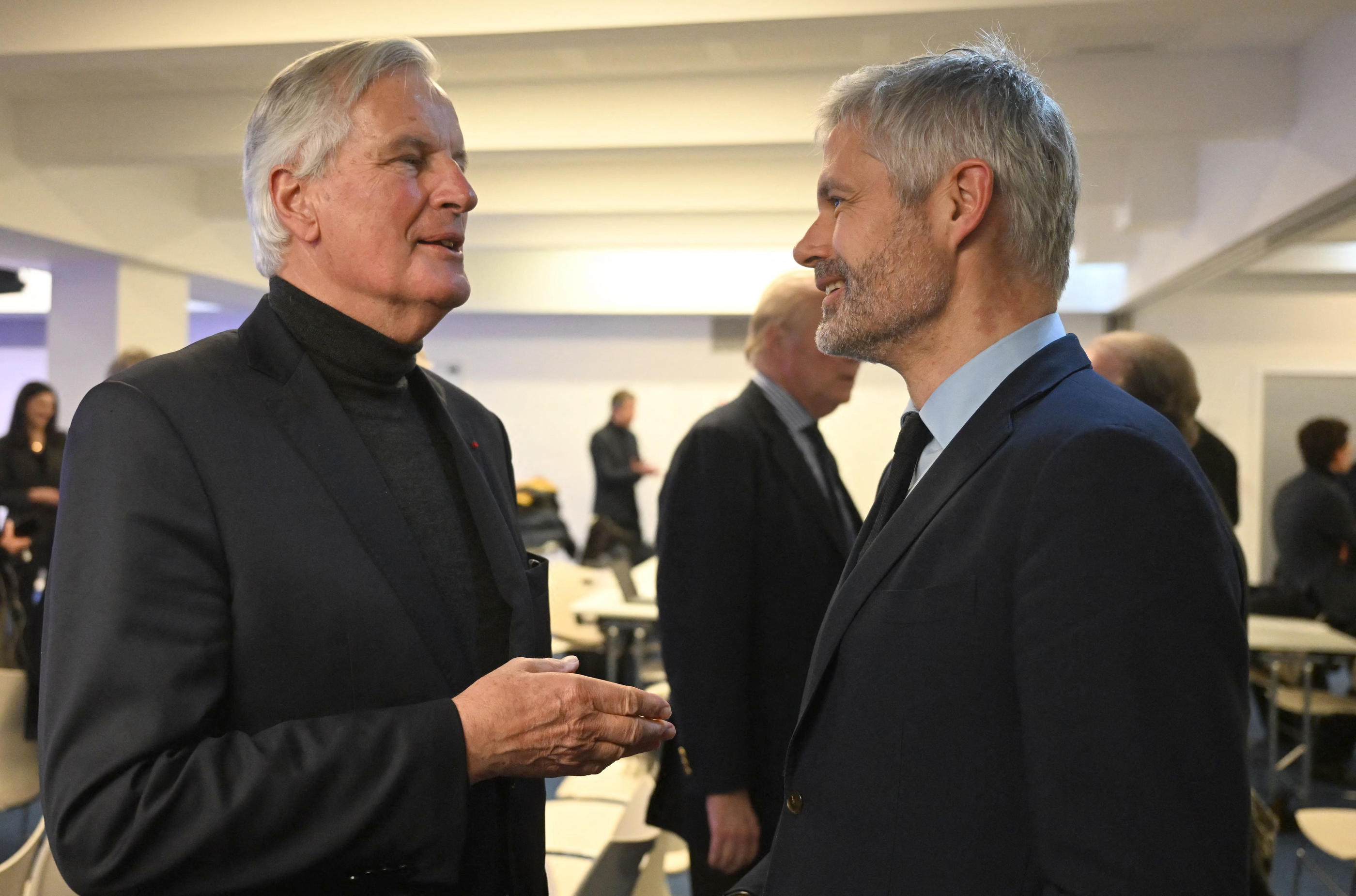 Tous les deux originaires de la région Auvergne-Rhône-Alpes, Michel Barnier et Laurent Wauquiez se connaissent bien depuis des années. AFP/Emmanuel Dunand