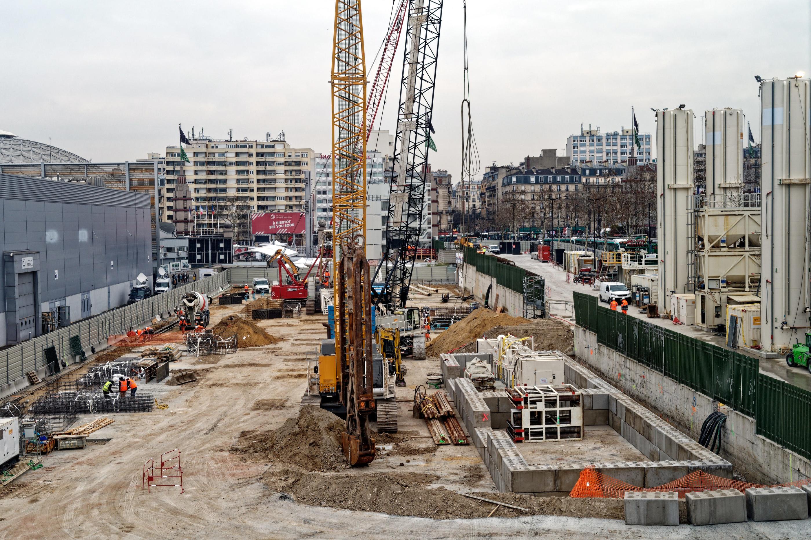 Paris, le 4 mars 2022. Début du chantier du projet de tour Triangle aux franges du parc des Expositions de la porte de Versailles. IP3/Bruno Levesque