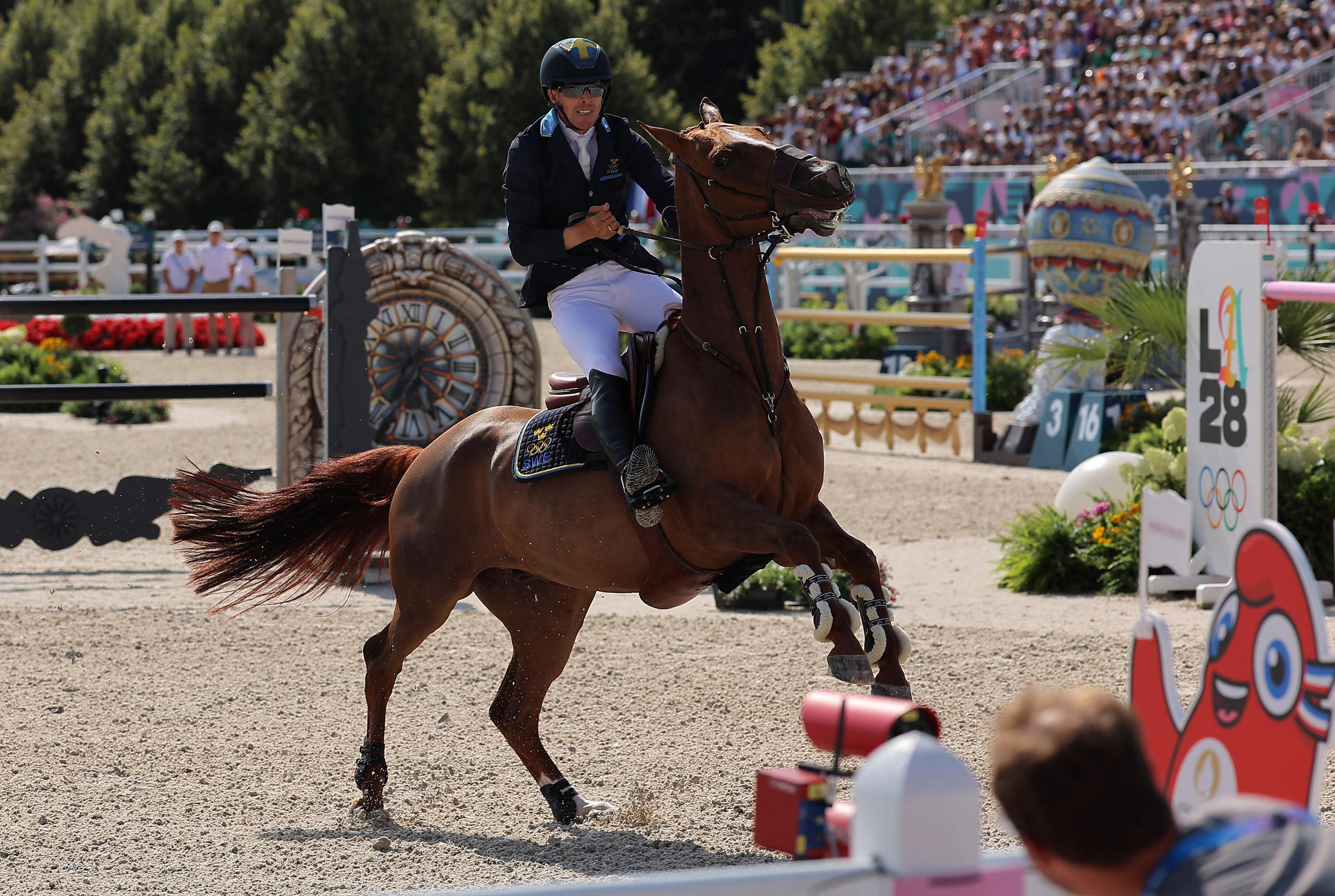 Le Suédois Henrik von Eckermann a été contraint à l'abandon après sa chute. REUTERS/Zohra Bensemra