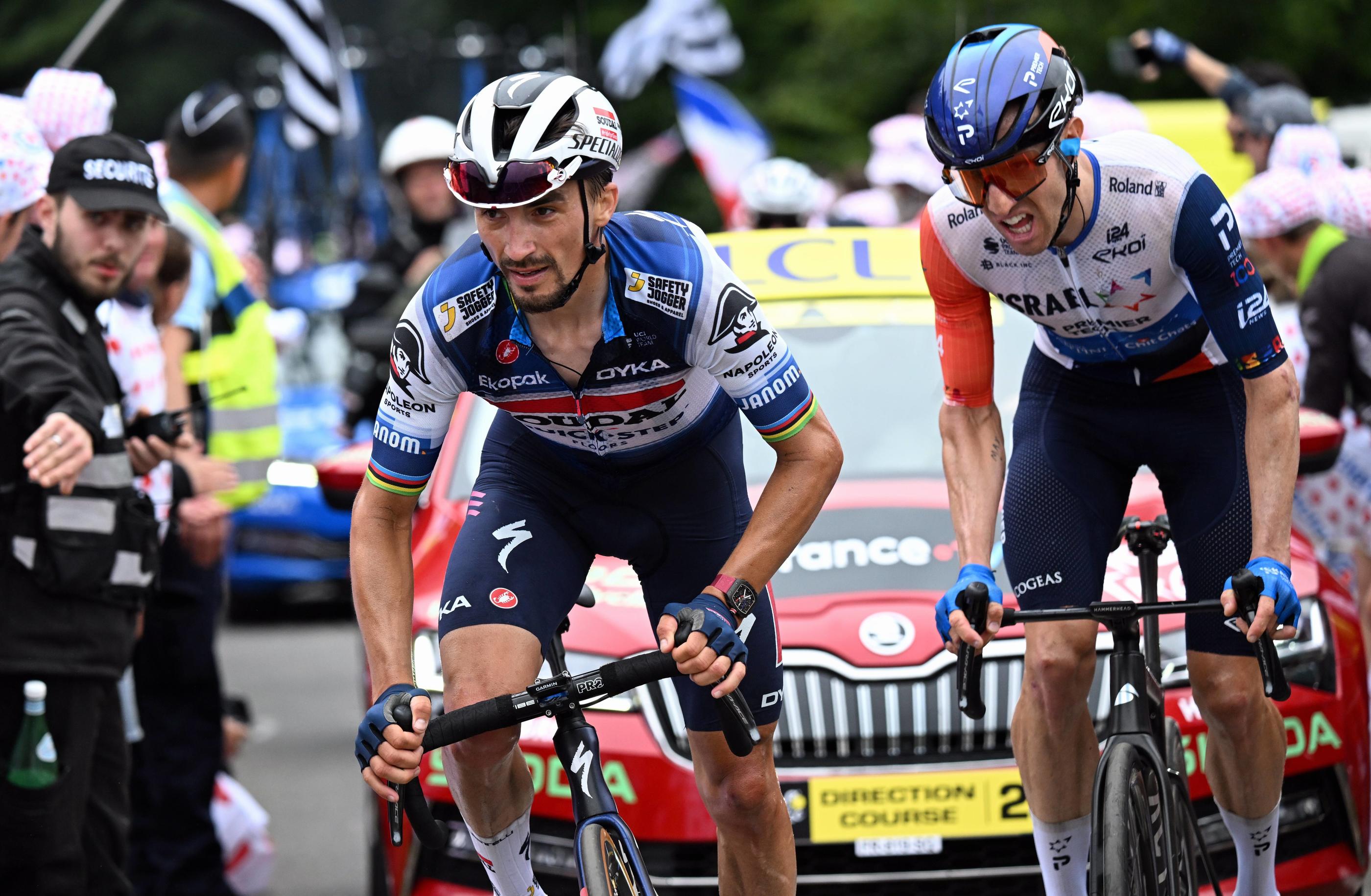 Julian Alaphilippe n'a pas pu résister à l'attaque de Jai Hindley. LP/Icon Sport/Belga Photo/Jasper Jacobs