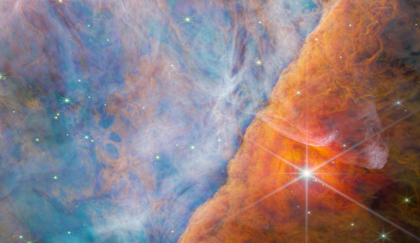 Une partie de la nébuleuse d'Orion qui abrite l'étoile d203-506. ESA/Webb, NASA, CSA, M. Zamani (ESA/Webb), and the PDRs4All ERS Team