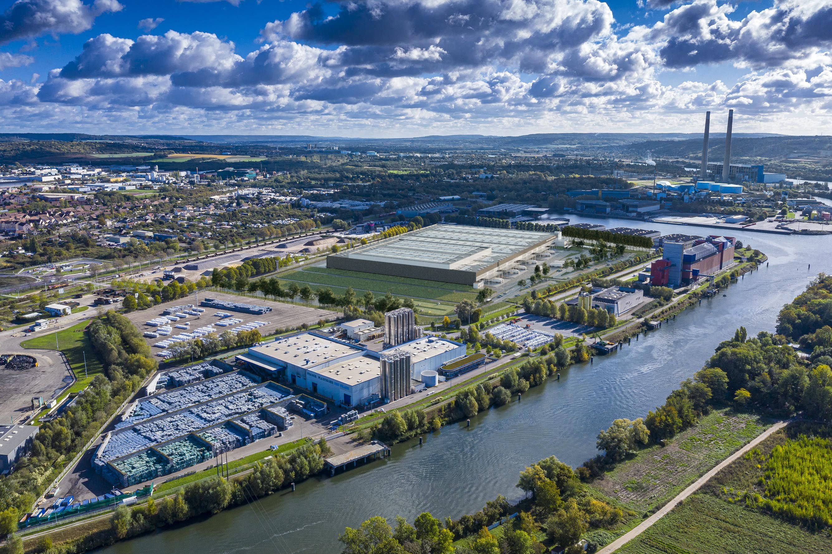 Limay. Le groupe suédois Ikea va ouvrir d'ici à 2026 un vaste entrepôt logistique donnant sur le port industriel de Limay-Porcheville afin de livrer ses clients de Paris directement via la Seine. DR/A26 Architectes