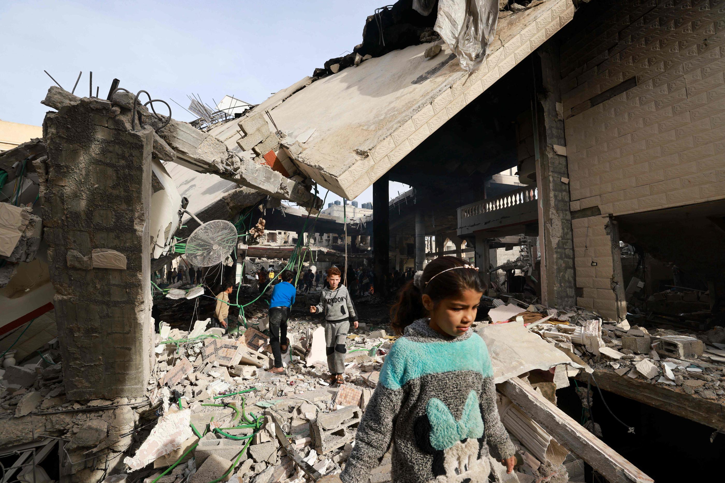 La ville de Rafah, au sud de Gaza, a été bombardée par l'armée israélienne dans la nuit du 11 au 12 février. AFP/MOHAMMED ABED