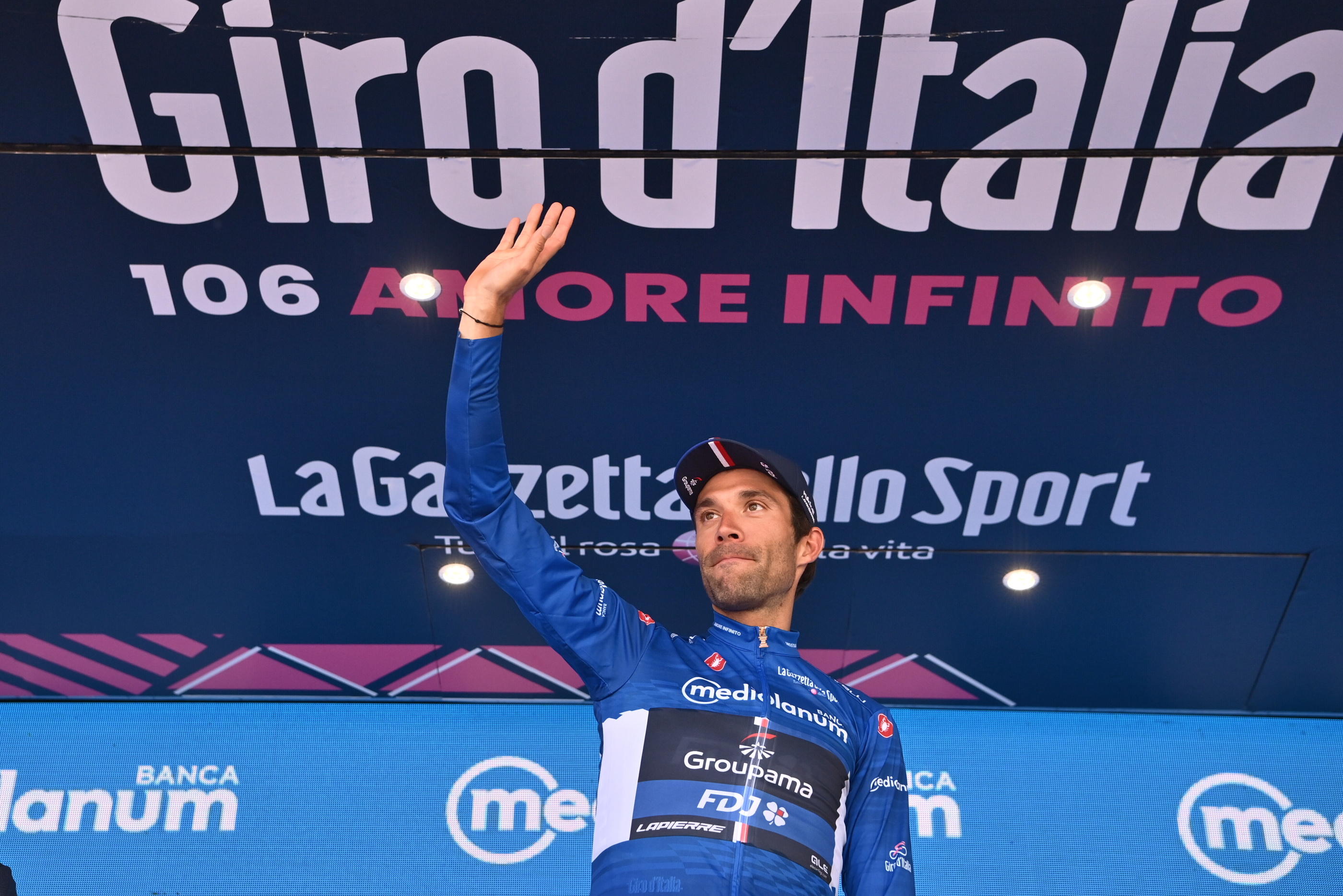 Pour ses adieux au Giro d'Italia l'an dernier, Thibaut Pinot a remporté le maillot bleu de meilleur grimpeur et terminé 5e. Icon sport/Masssimo Paolone