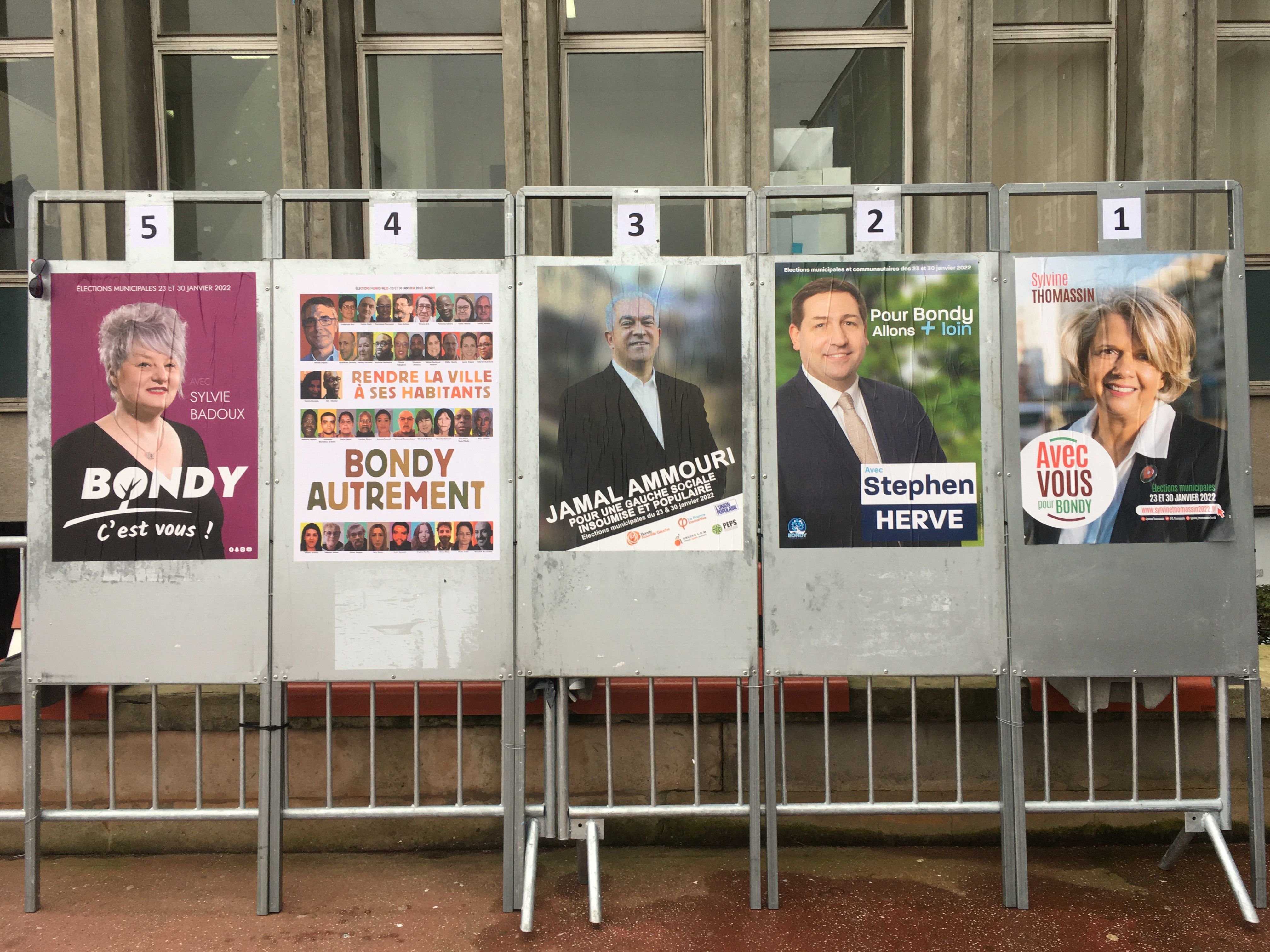 Bondy, le 19 janvier. Cinq candidats étaient en lice au premier tour des élections municipales partielles. Ils ne sont plus que deux pour le second tour : Stephen Hervé (LR) et Sylvine Thomassin (PS). LP/H.H.