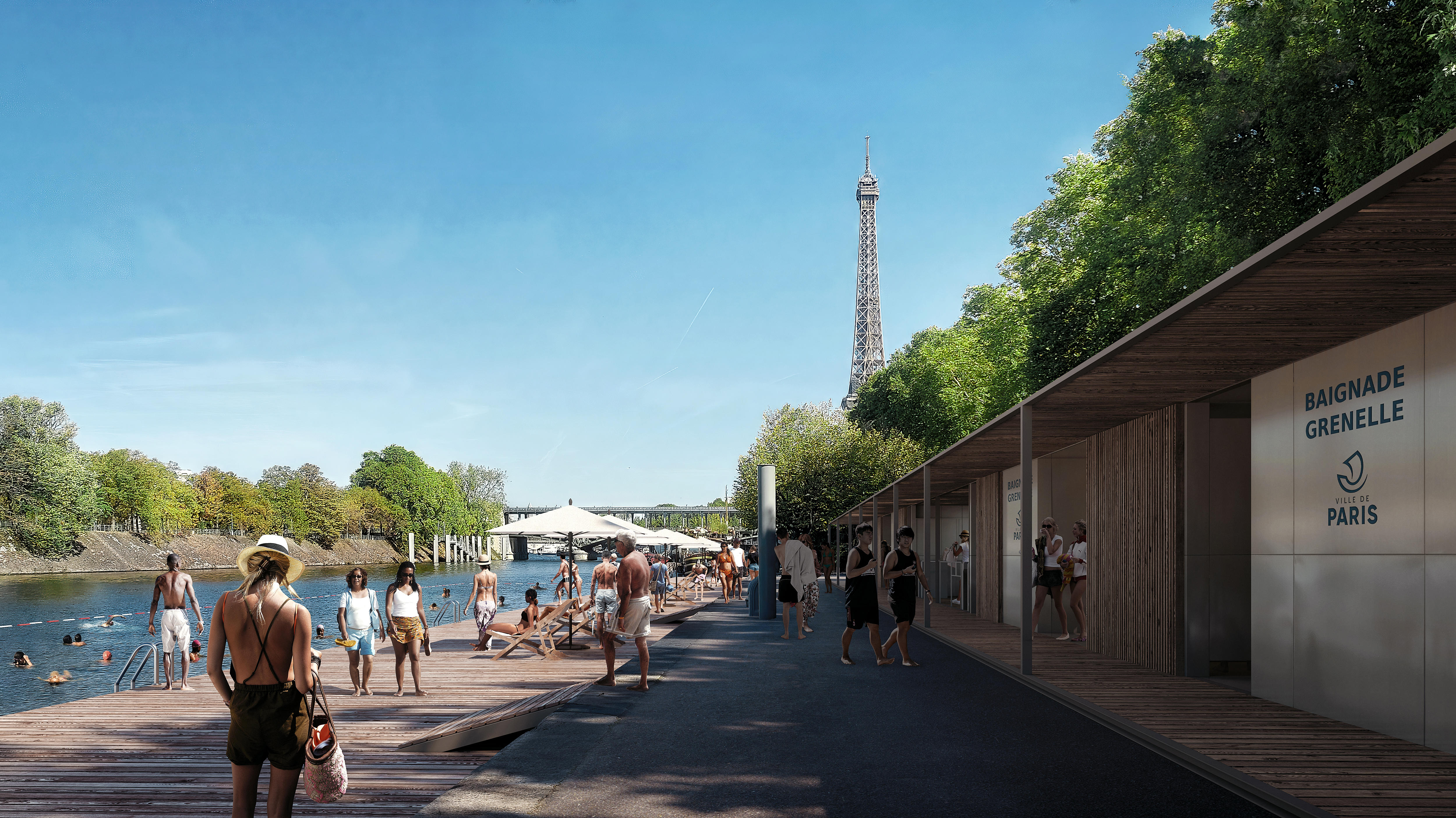 La Ville de Paris prévoit notamment d'ouvrir un site de baignade dans le bras de Grenelle, à quelques centaines de mètres de la tour Eiffel (visuel non contractuel). Photo Ville de Paris