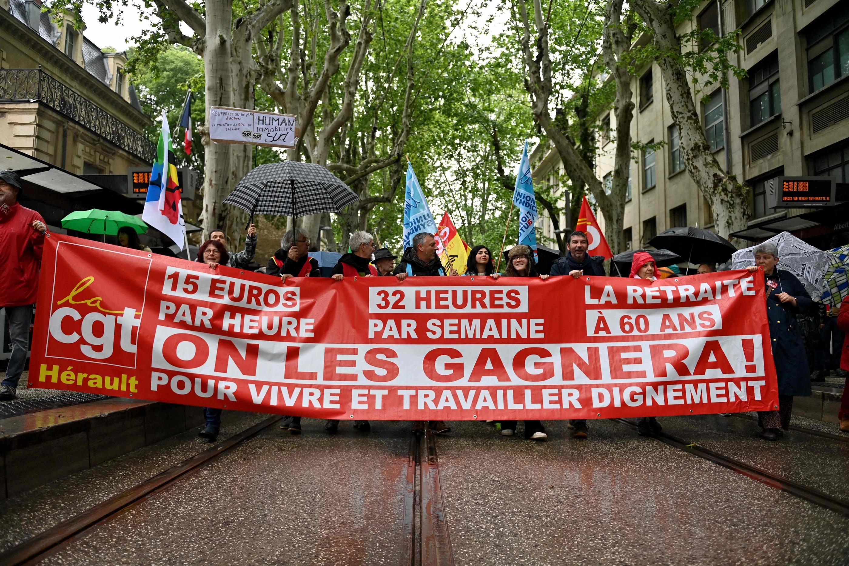 Le cortège de la CGT s'est élancé en ce 1er Mai à Montpellier, dans l'Hérault. AFP/Sylvain THOMAS