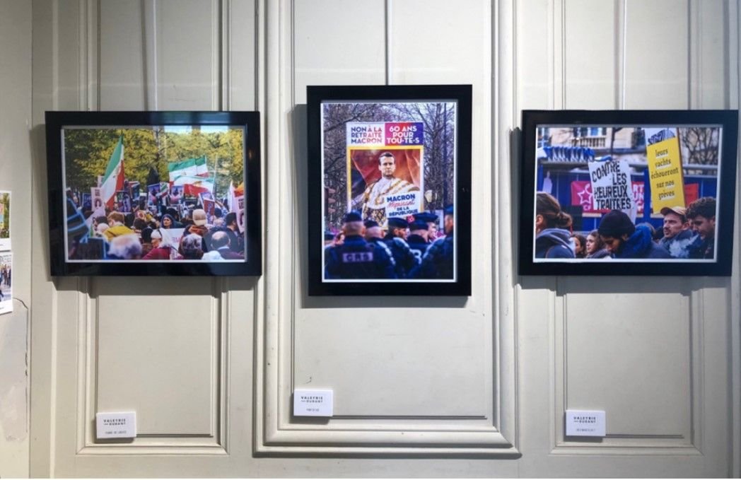 Fontenay-aux-Roses, mai 2023. Les photos retirées immortalisent les cortèges parisiens mobilisés contre la réforme des retraites mais aussi une manifestation de soutien aux femmes iraniennes (photo à gauche). /DR