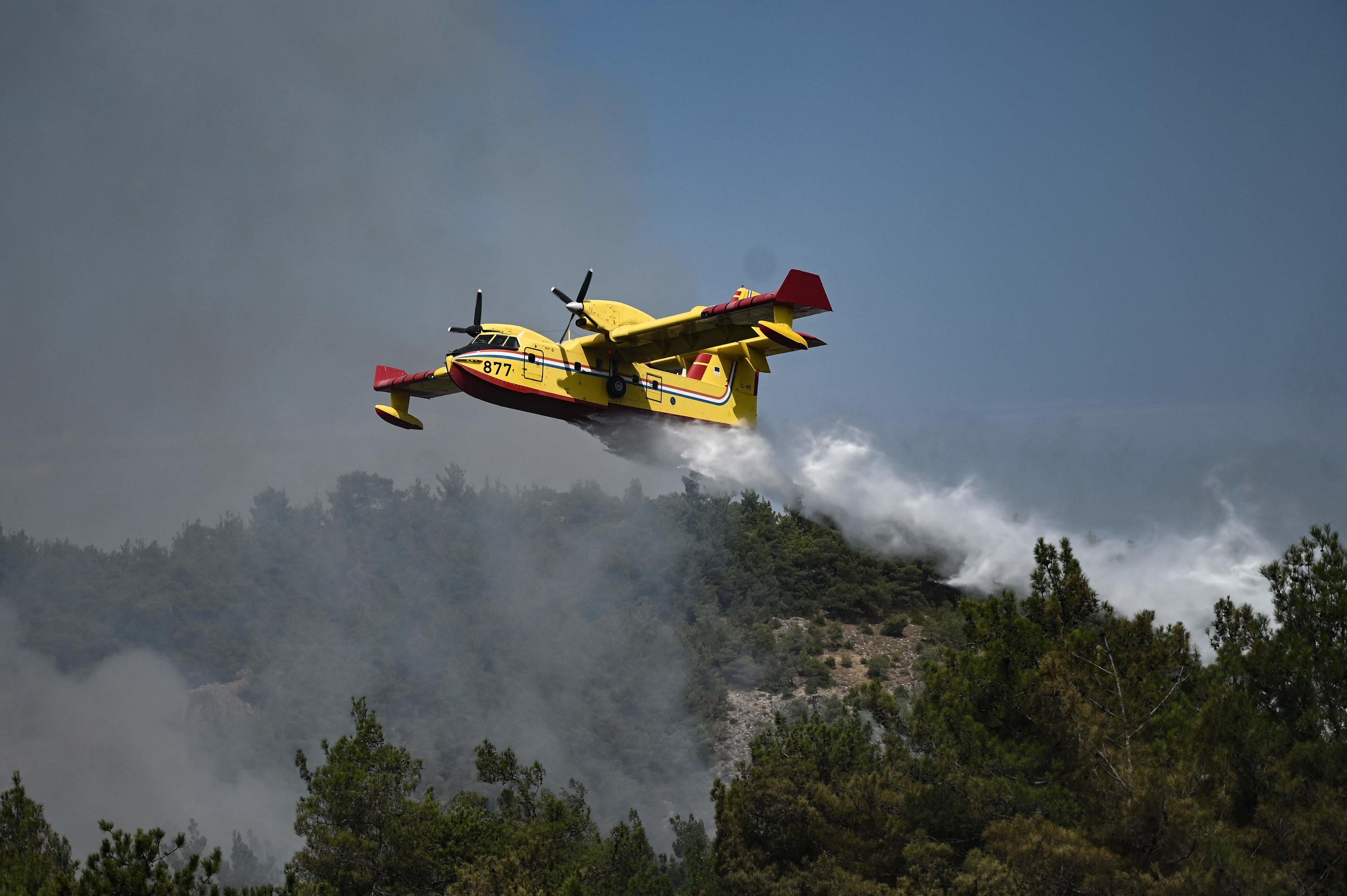 Onze avions et un hélicoptère de la flotte européenne ont été envoyés pour aider la Grèce à lutter contre les flammes dans le parc national de Dadia. Sakis MITROLIDIS / AFP