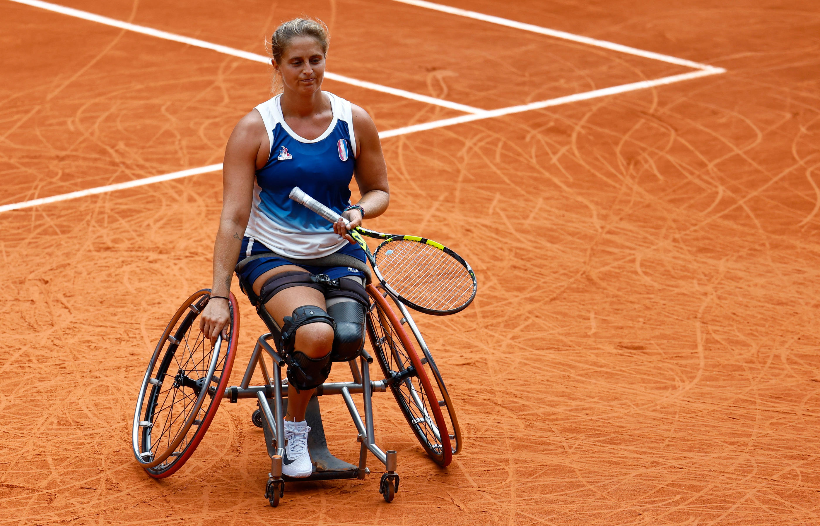 Roland-Garros, 31 août 2024. Pauline Déroulède, triple championne de France de tennis fauteuil, est issue de la première saison de « La Relève » en 2019. REUTERS/Maria Abranches