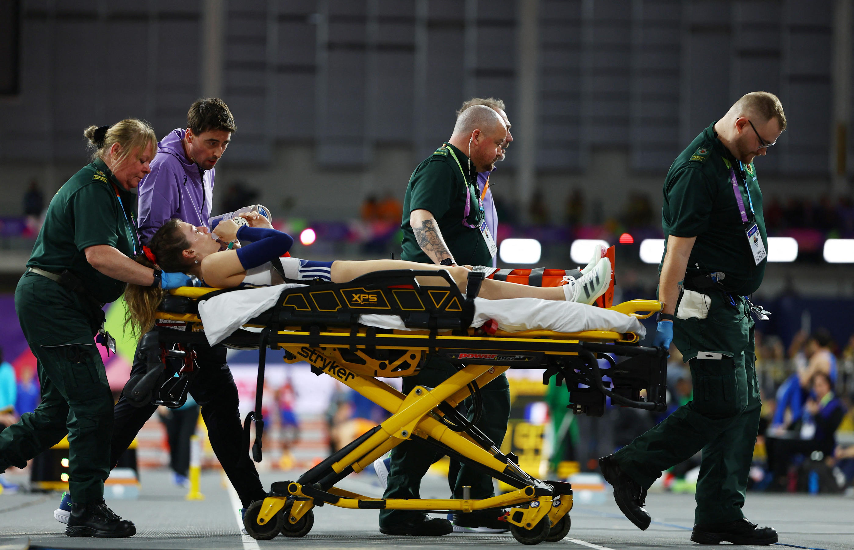 Margot Chevrier a quitté, grièvement blessée, les Mondiaux d'athlétisme en salle en Ecosse ce week-end. Reuters/Hannah Mckay