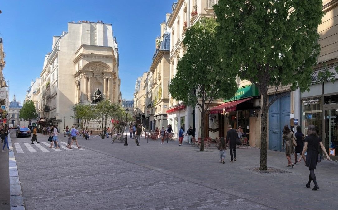 Paris (Ier). La place Mireille, donnant dans la rue de Richelieu, devrait voir apparaître une placette piétonne arborée. Mairie de Paris
