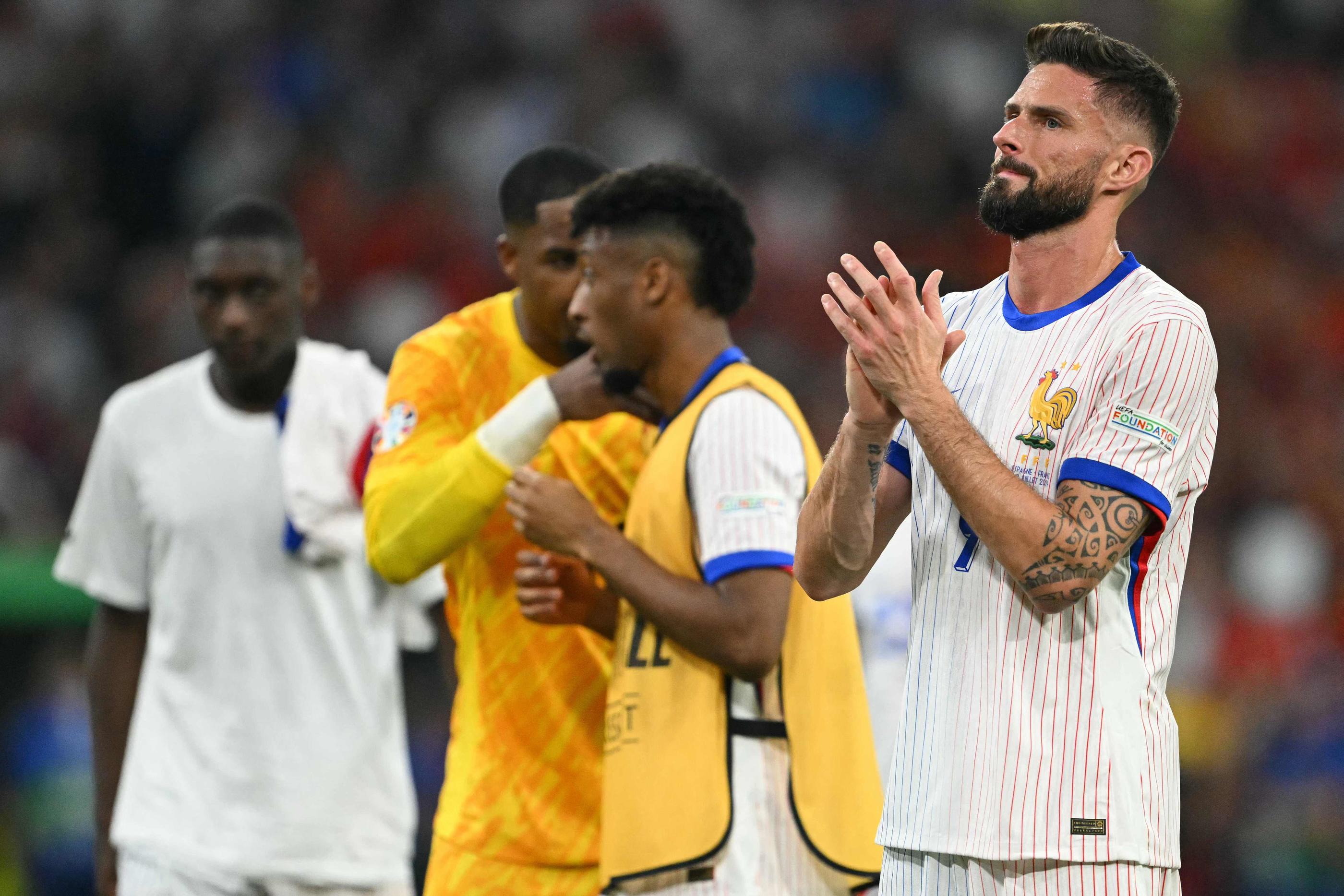 Olivier Giroud, meilleur buteur de l'histoire de l'équipe de France, a disputé son dernier match avec les Bleus mardi contre l'Espagne. AFP/Fabrice Coffrini