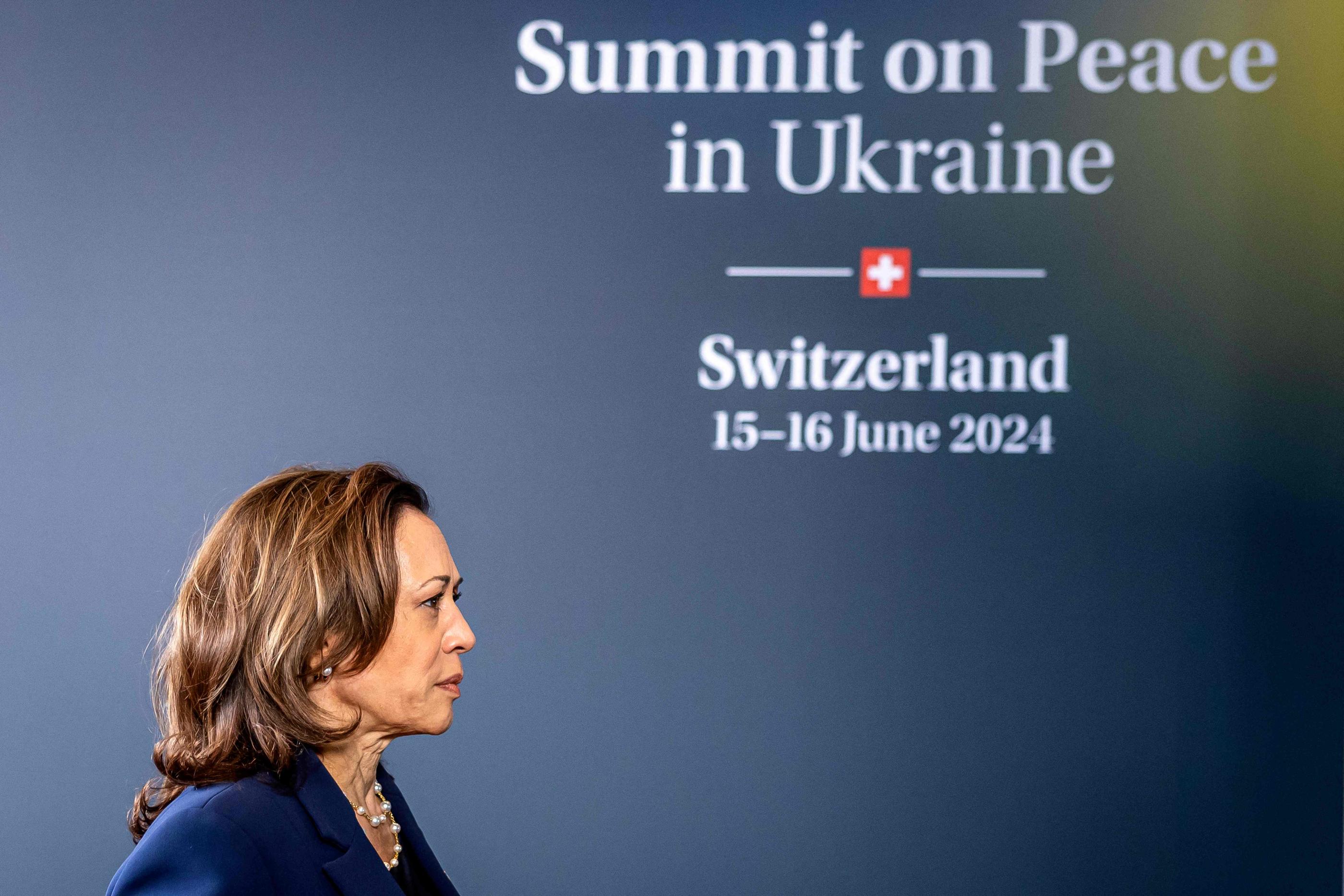 Kamala Harris à son arrivée au sommet pour la paix en Ukraine. AFP/ Michael Buholzer