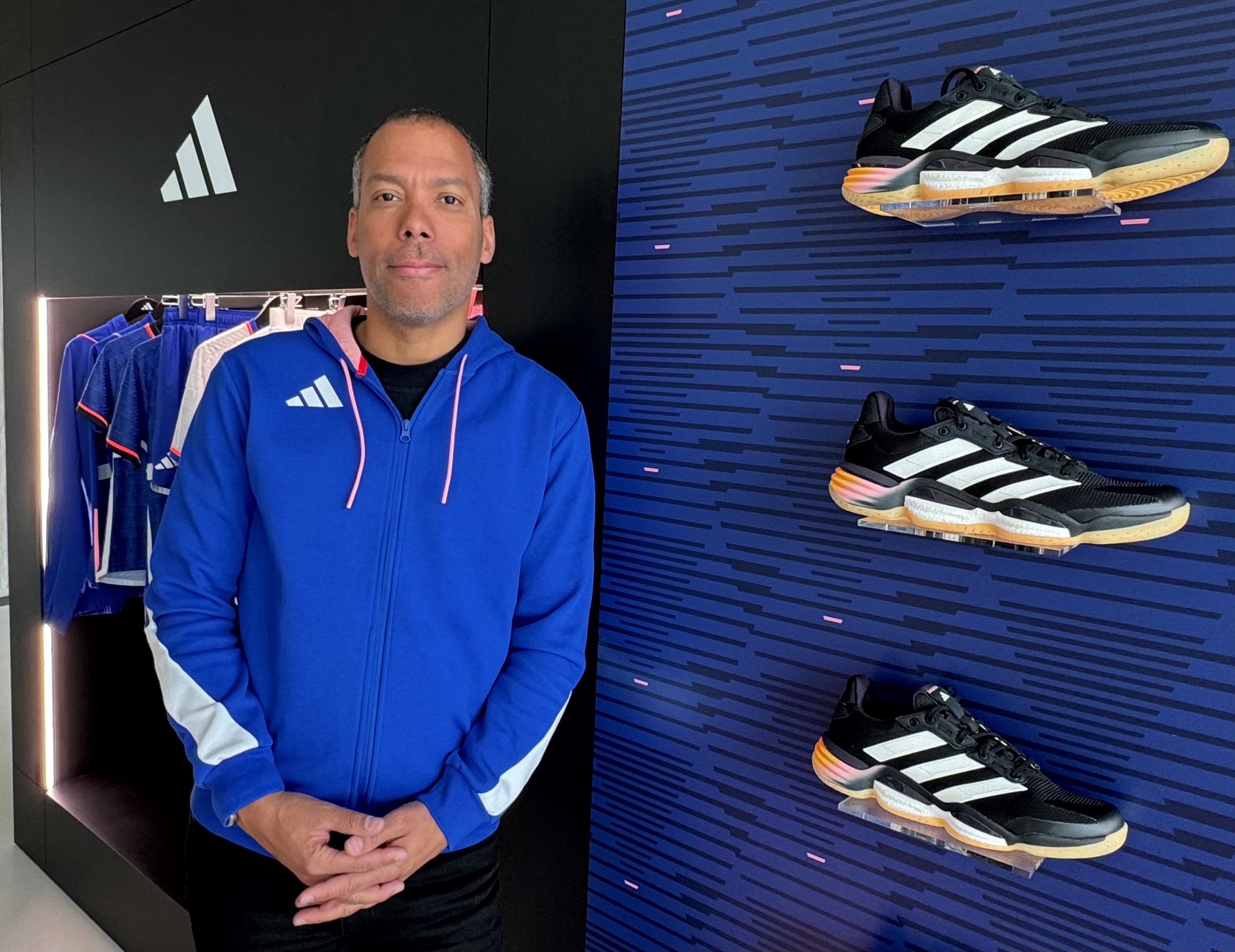 Adidas Arena, Paris (XVIIIe), le 18 avril. «On veut faire en sorte que nos chaussures permettent à nos athlètes d’être performants», explique Mathieu Sidokpohou. LP/Paul Abran