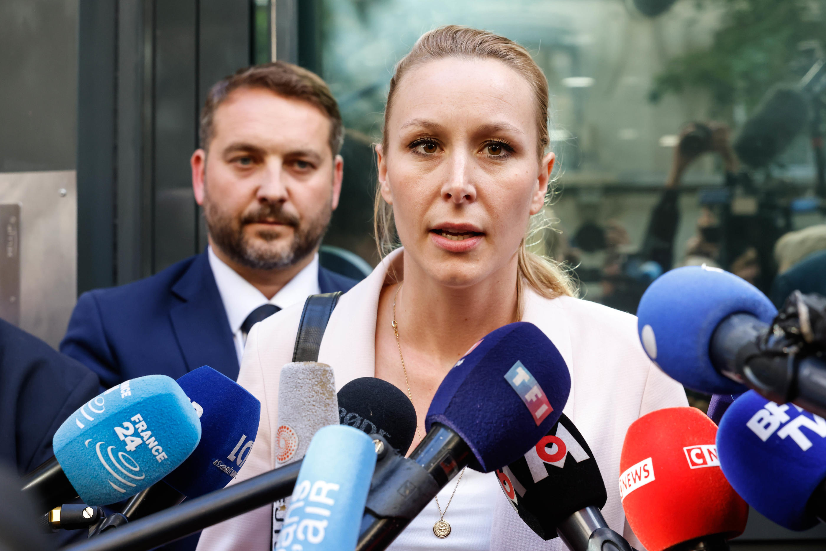 Paris, France, le 10 juin 2024. Marion Maréchal Le Pen (sur la photo) de Reconquête s'est rendue au siège du RN pour rencontrer Jordan Bardella et Marine Le Pen au lendemain des élections européennes. LP / Olivier Corsan