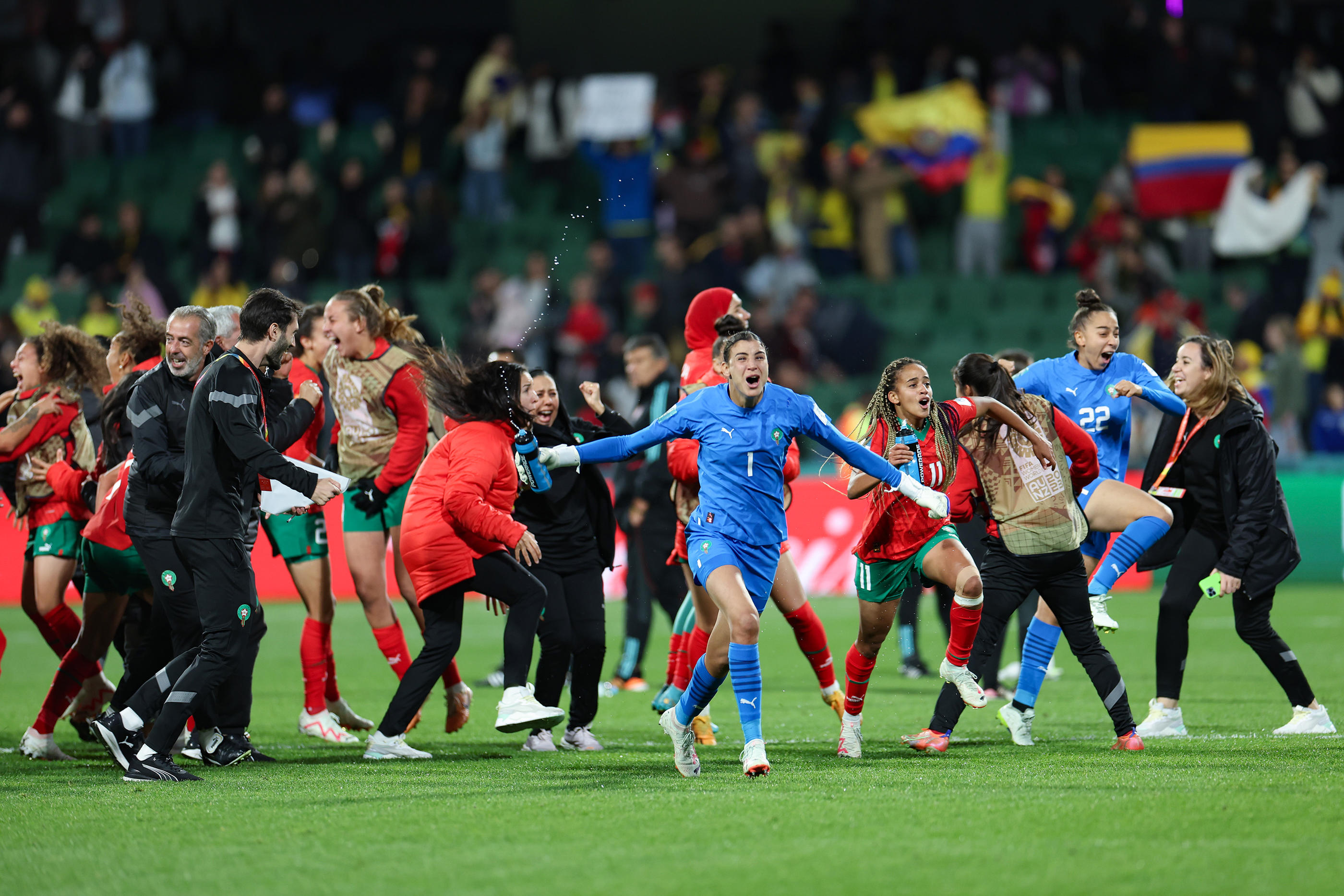 Les Marocaines ont exulté à la fin du match entre la Corée du Sud et l'Allemagne (1-1), dont le résultat les a propulsées en 8es de finale. Icon Sport/Xinhua
