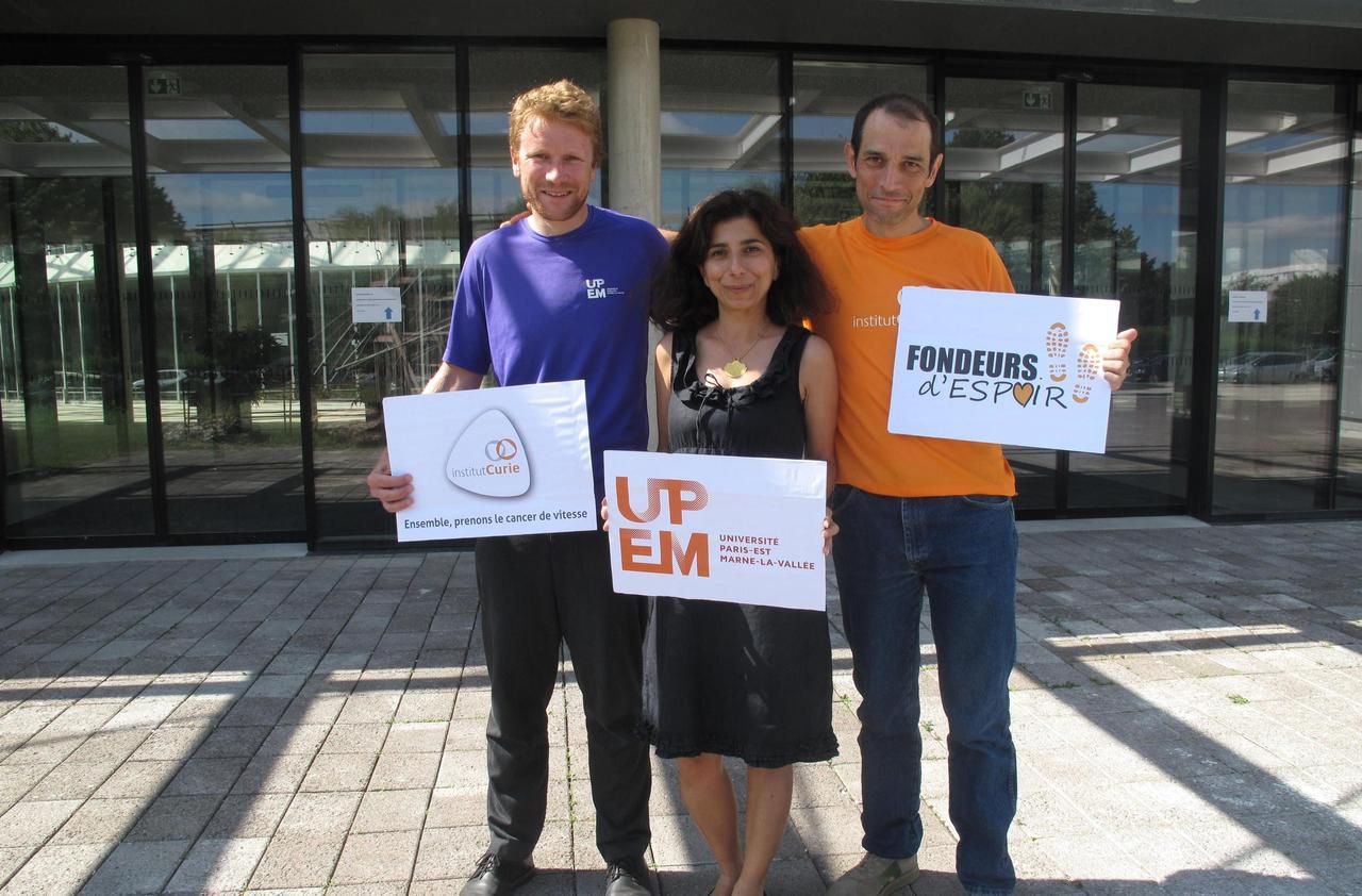 <b></b> Mardi 10 juillet 2018. Benoit Poussot (à g.) et Olivier Curé (à d.), enseignants-chercheurs de l’Upem, ont créé Fondeurs d’espoir, pour aider l’Institut Curie.