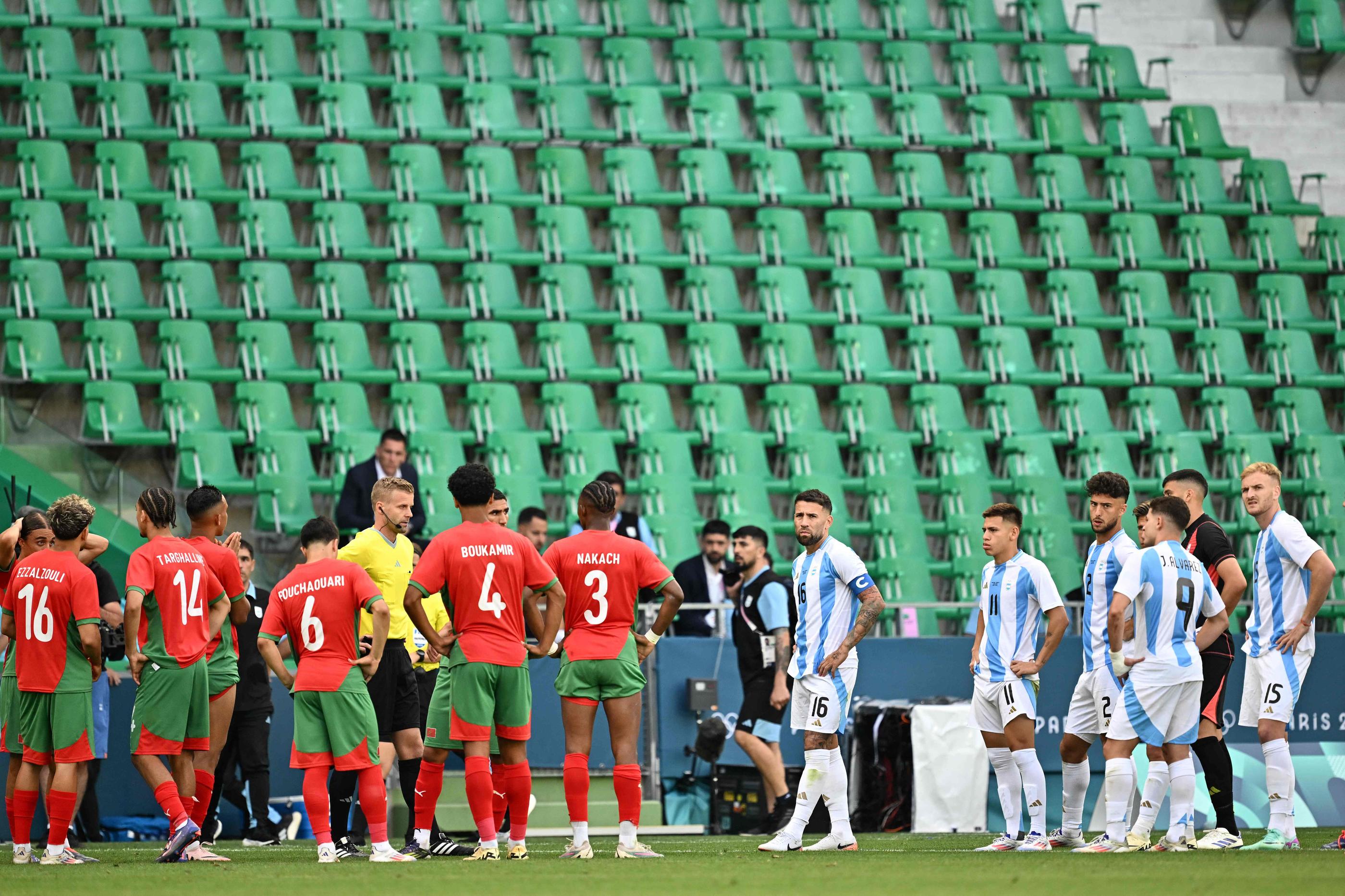 Au terme d'une scène ubuesque, la sélection olympique d'Argentine s'est inclinée contre le Maroc. AFP/Arnaud Finistre